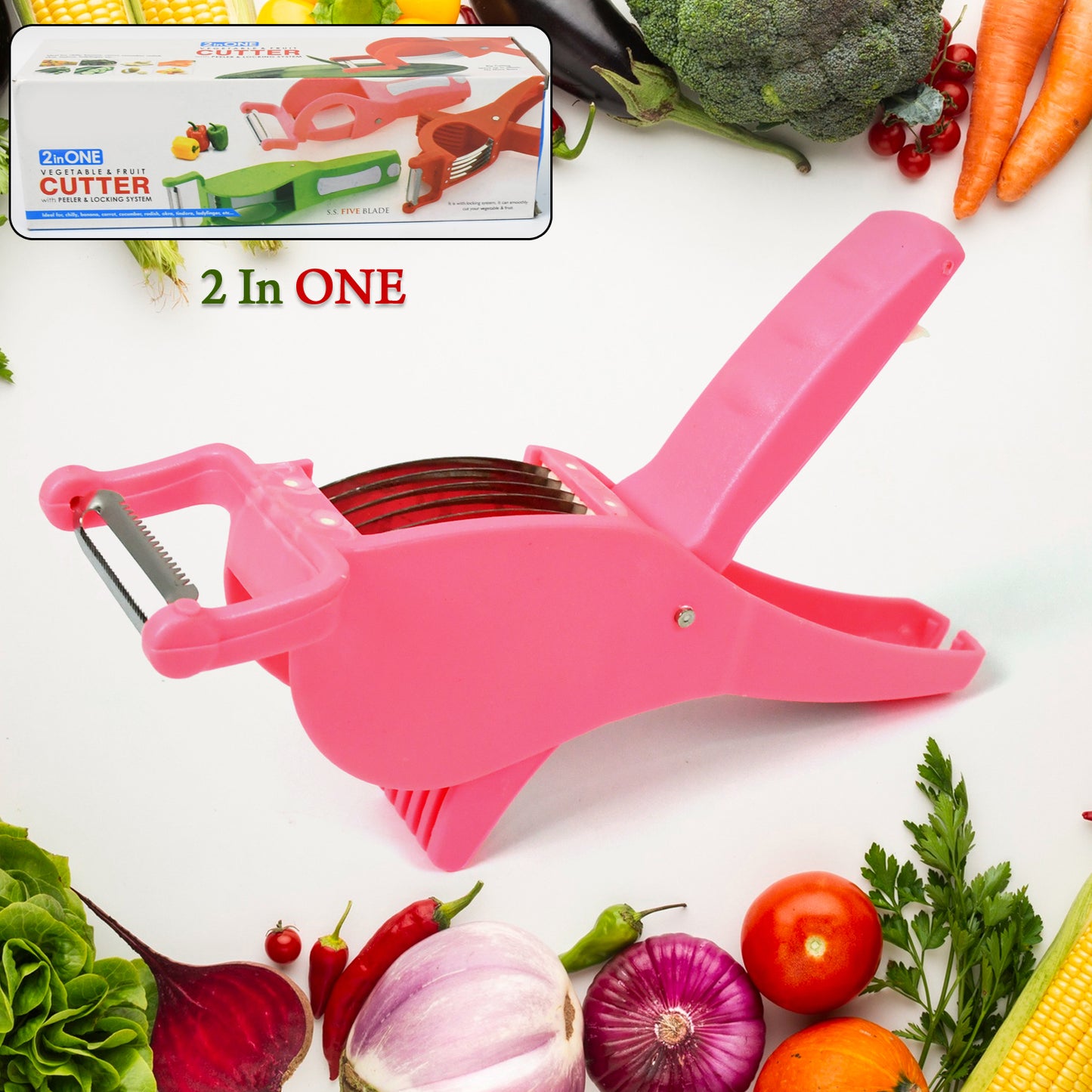 2 in 1 Vegetable & Fruit Cutter with Peeler | Stainless Steel Blade (1 Pc)