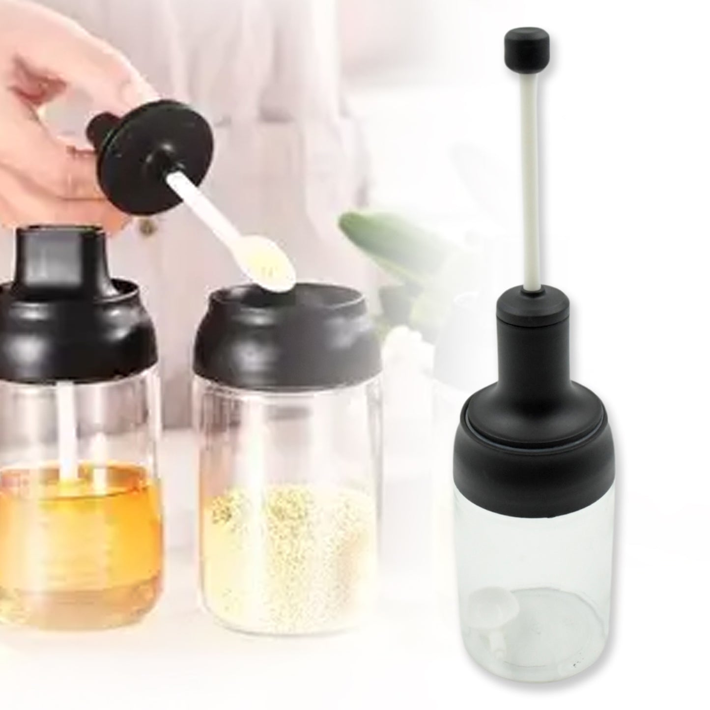 Heat-Resistant Glass Condiment Container with Spoon