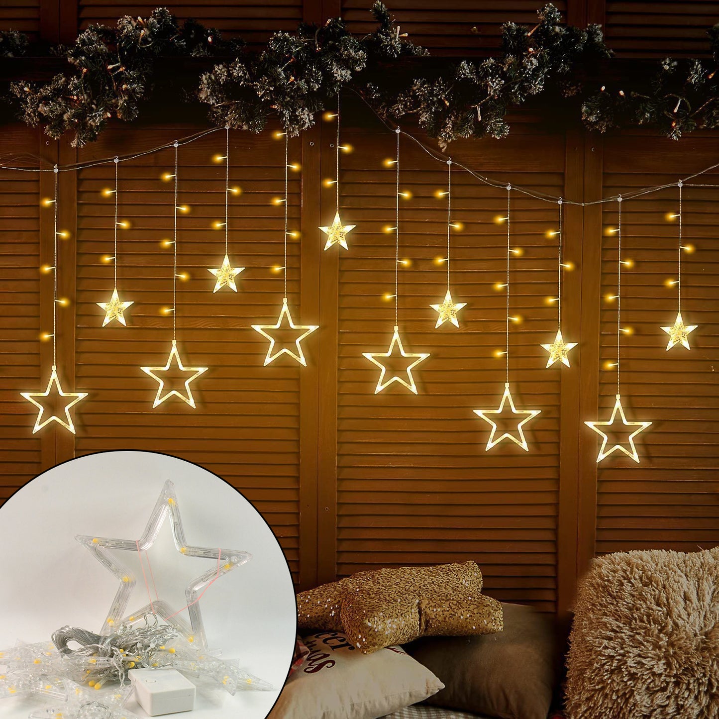 338512 Stars LED Curtain String Lights (Warm White)