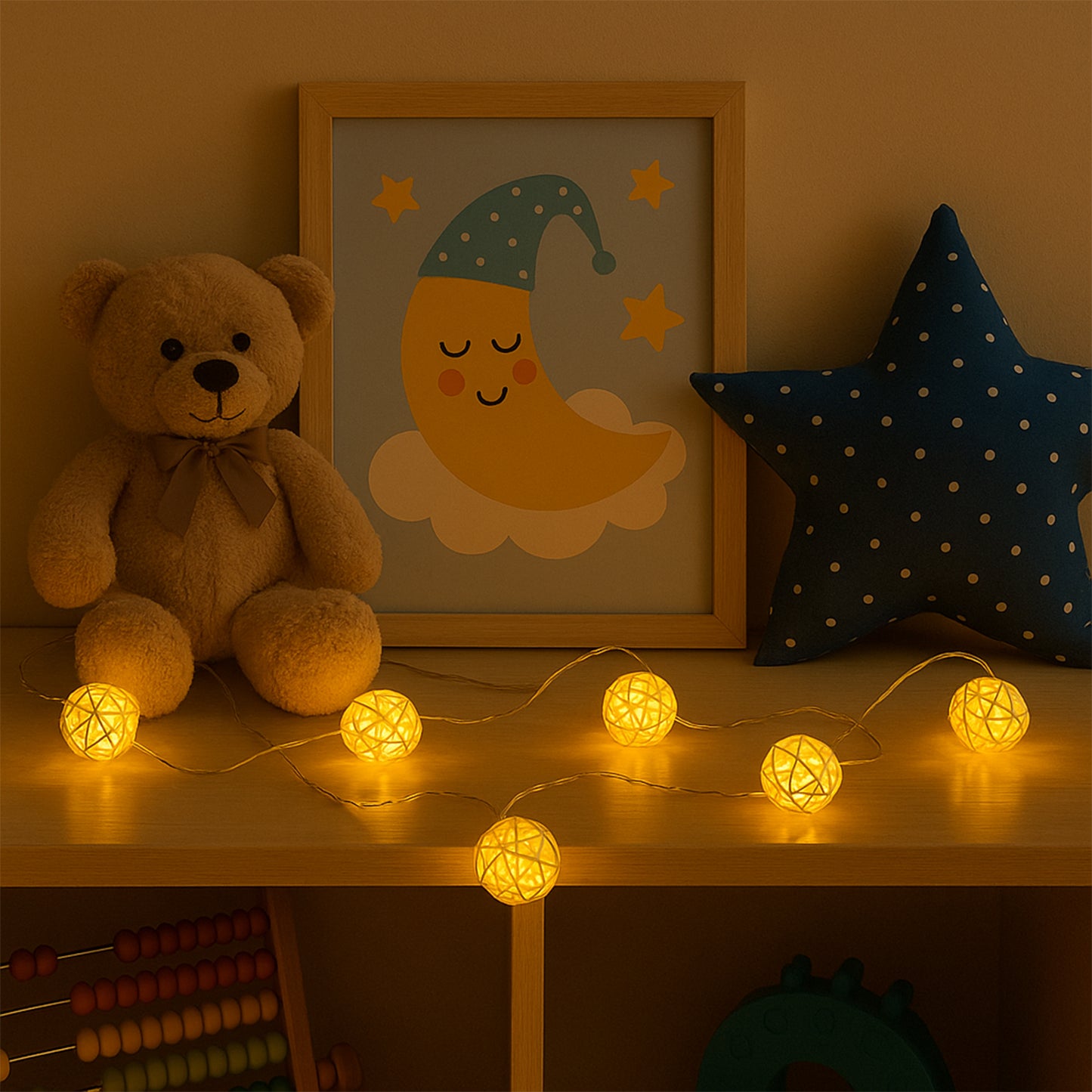 Battery Operated 10 LED Rattan Ball String Lights