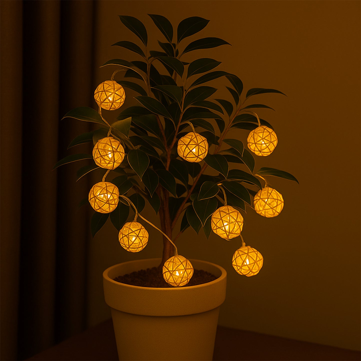 Battery Operated 10 LED Rattan Ball String Lights