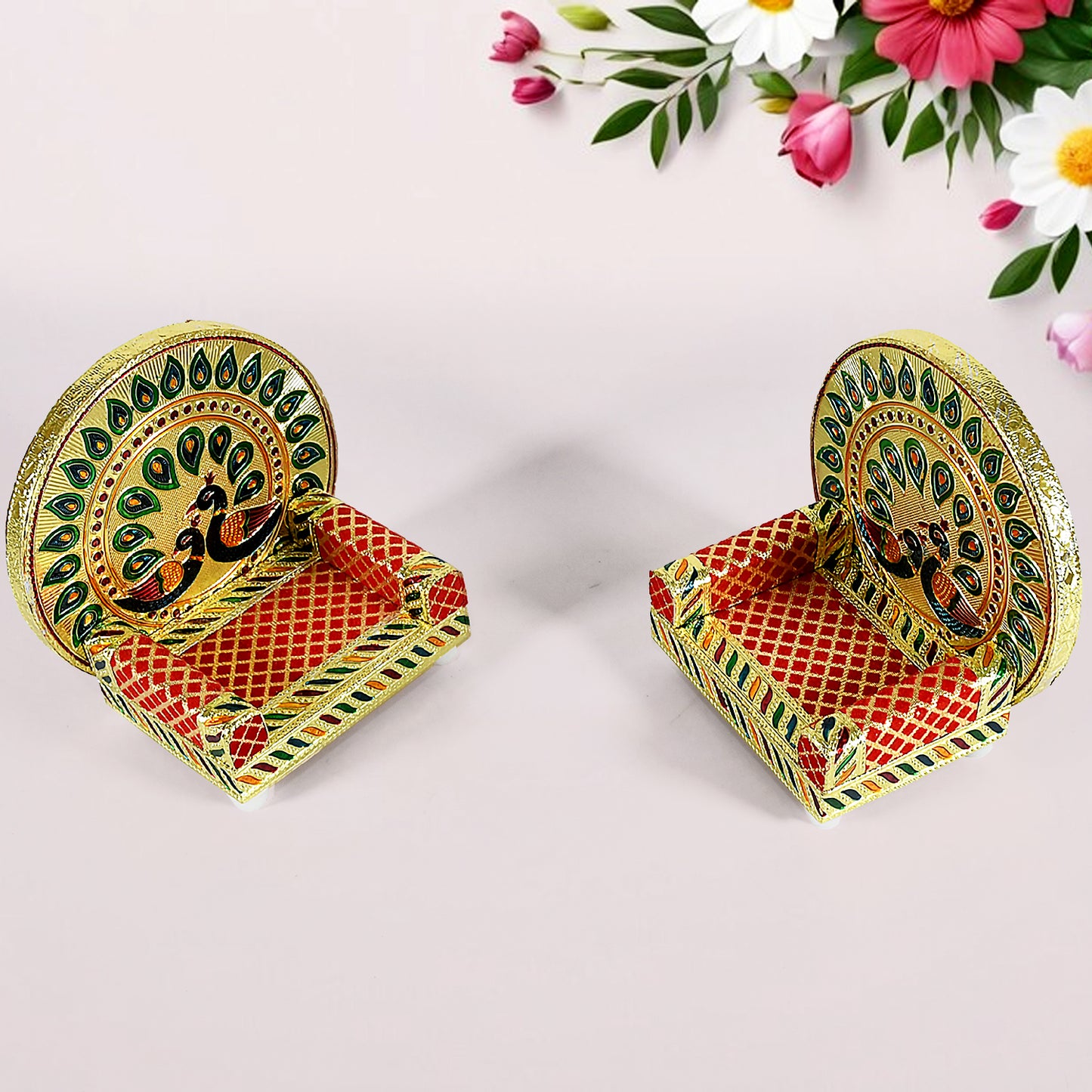 17697 Meenakari Work Laddu Gopal Singhasan – Wooden Krishna Ladoo Bal Gopal Sofa Asan