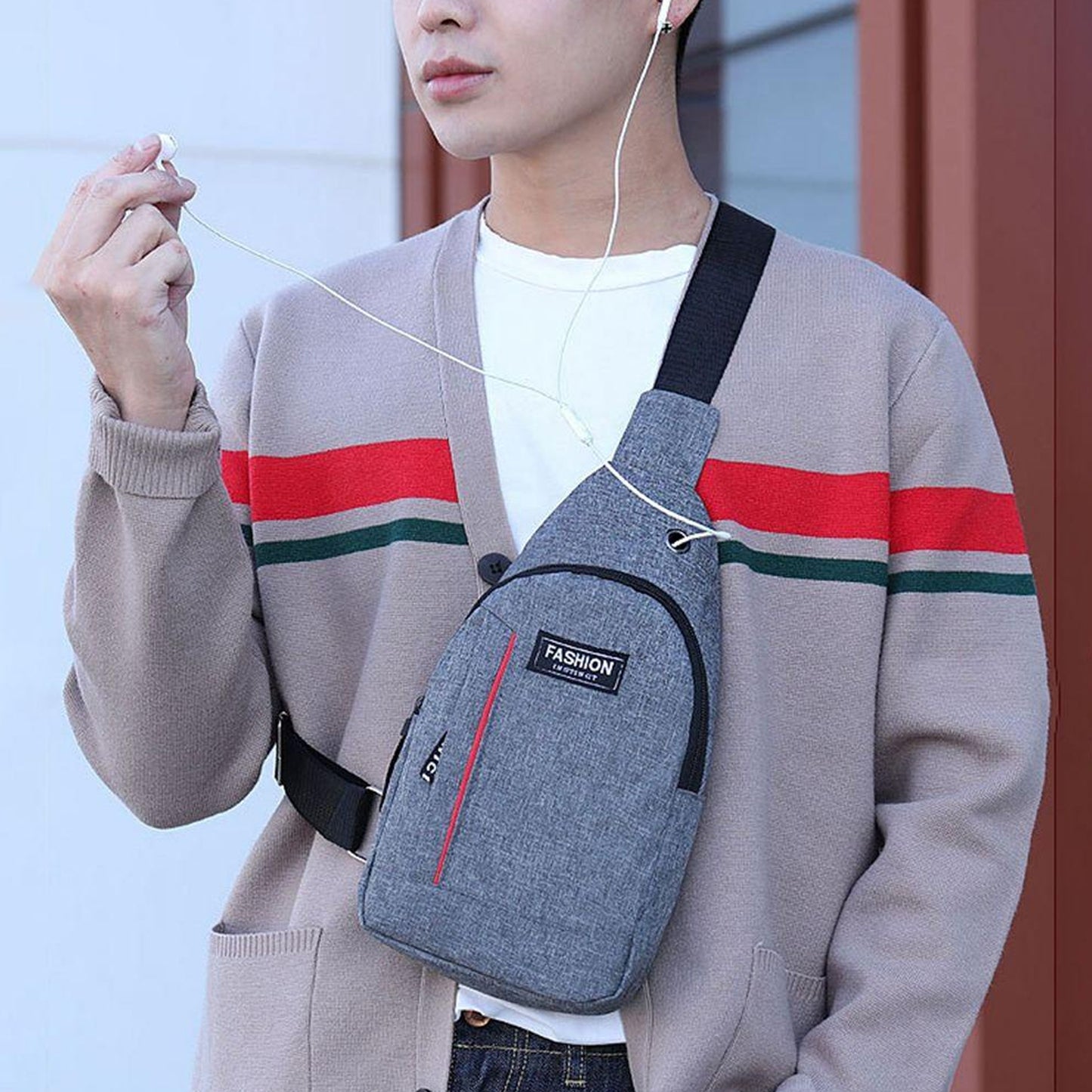 0323 Waterproof Anti Theft Crossbody Fanny Pack – PU Leather Sling Bag with USB Charging & Earphone Hook