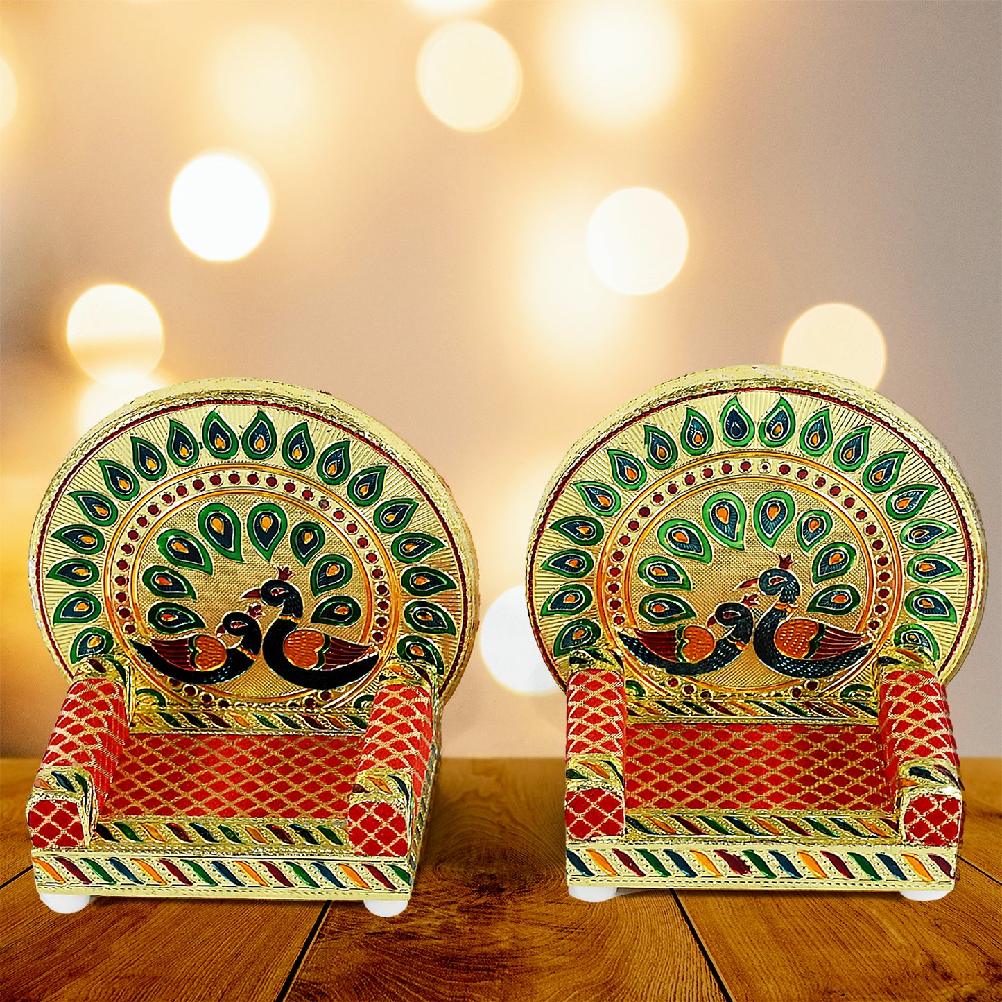17697 Meenakari Work Laddu Gopal Singhasan – Wooden Krishna Ladoo Bal Gopal Sofa Asan
