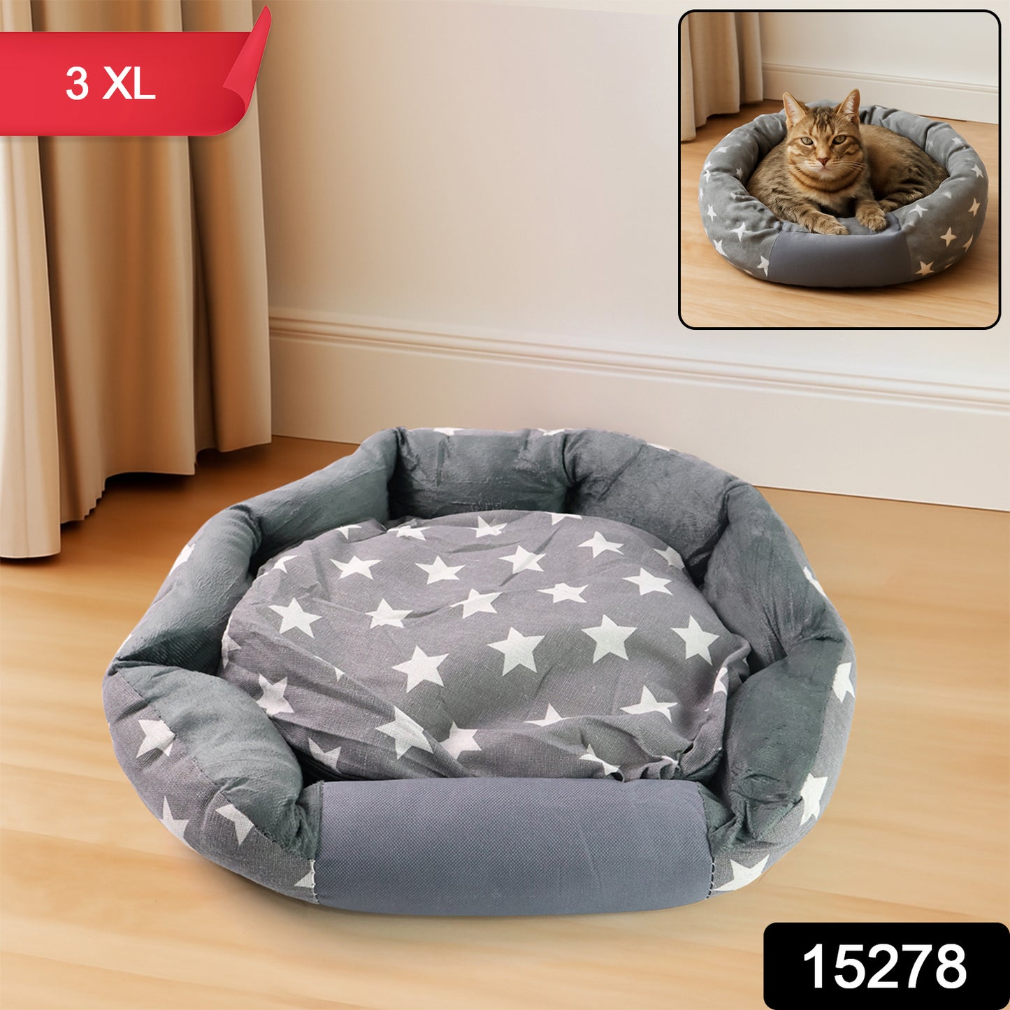 3xl Extra-large Star Pattern Round Pet Bed For Cats Small Dogs