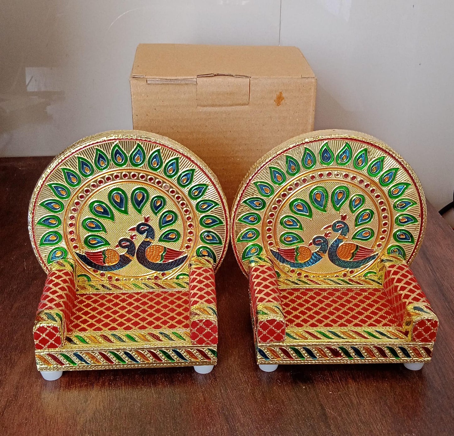 17697 Meenakari Work Laddu Gopal Singhasan – Wooden Krishna Ladoo Bal Gopal Sofa Asan
