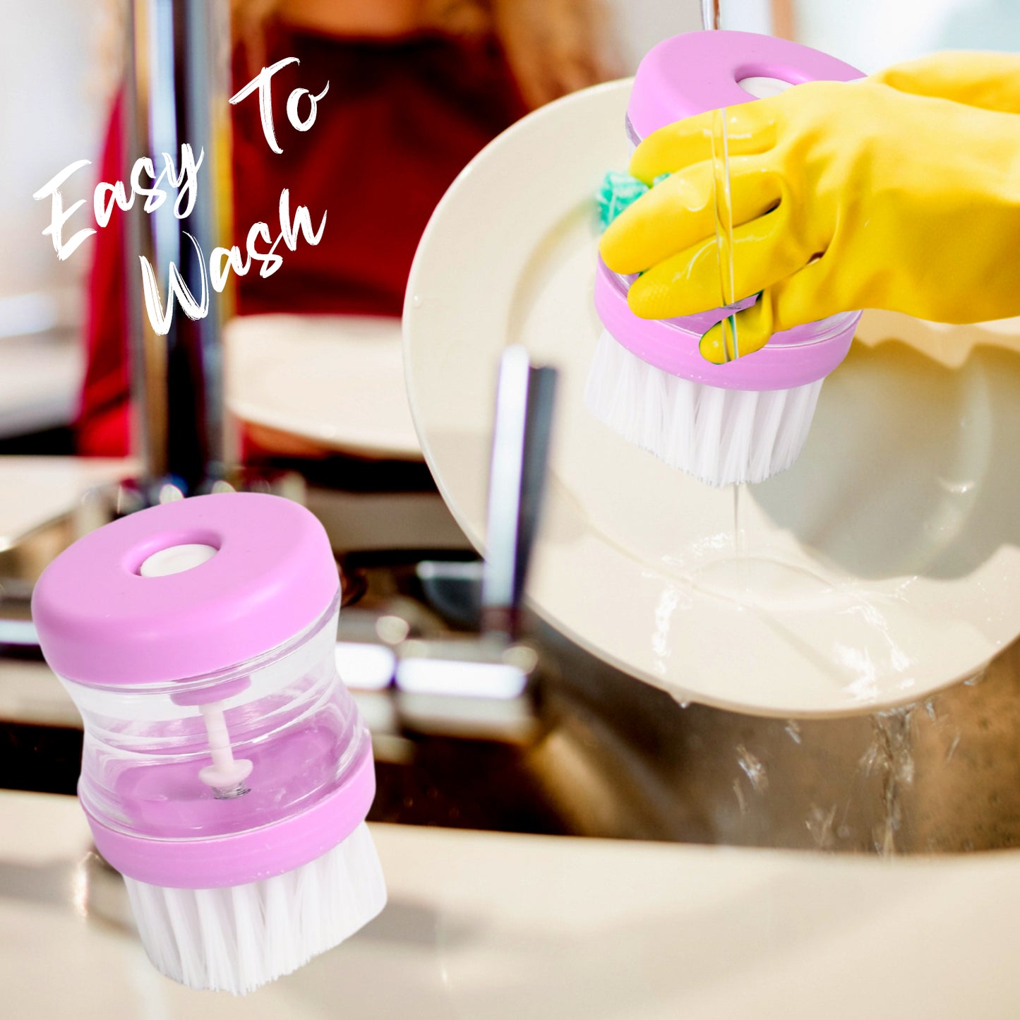 159 Plastic Wash Basin Brush Cleaner With Liquid Soap Dispenser