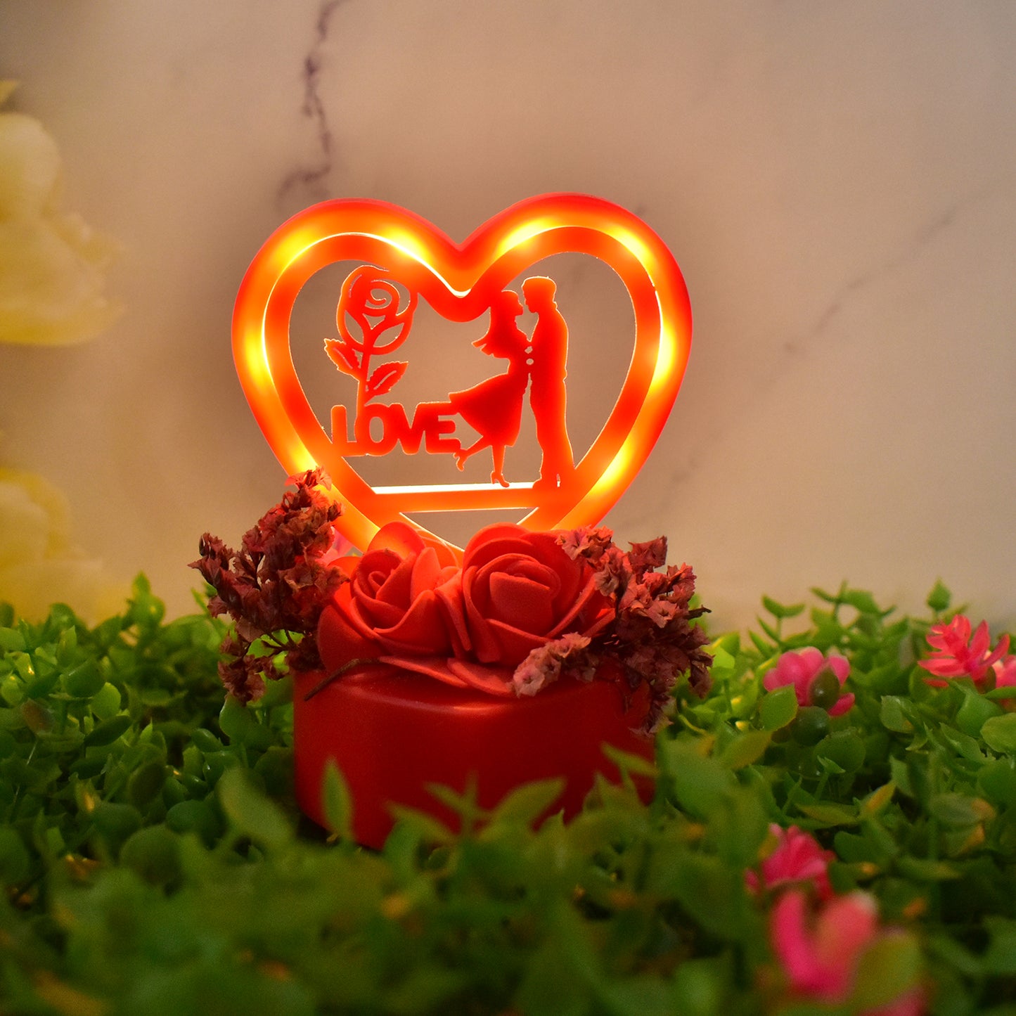 Heart-Shaped Love Couple Showpiece with LED
