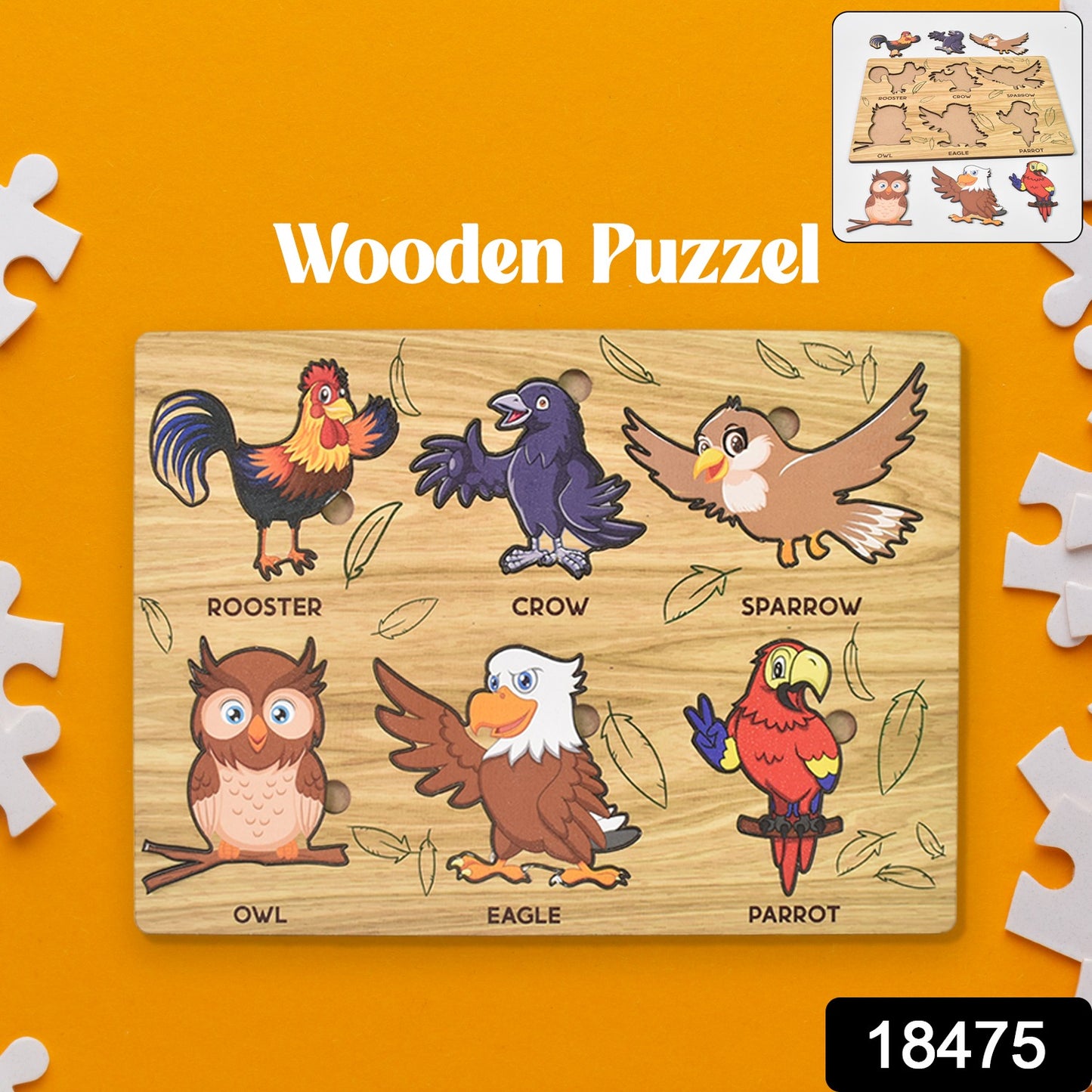 Wooden Bird Puzzle Learning Educational Board (1 Set 2820 Cm)
