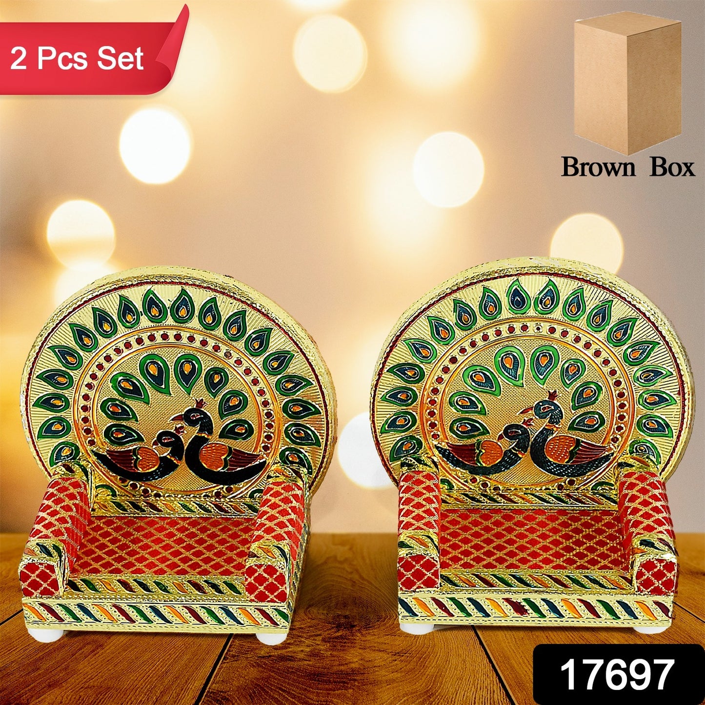 17697 Meenakari Work Laddu Gopal Singhasan – Wooden Krishna Ladoo Bal Gopal Sofa Asan