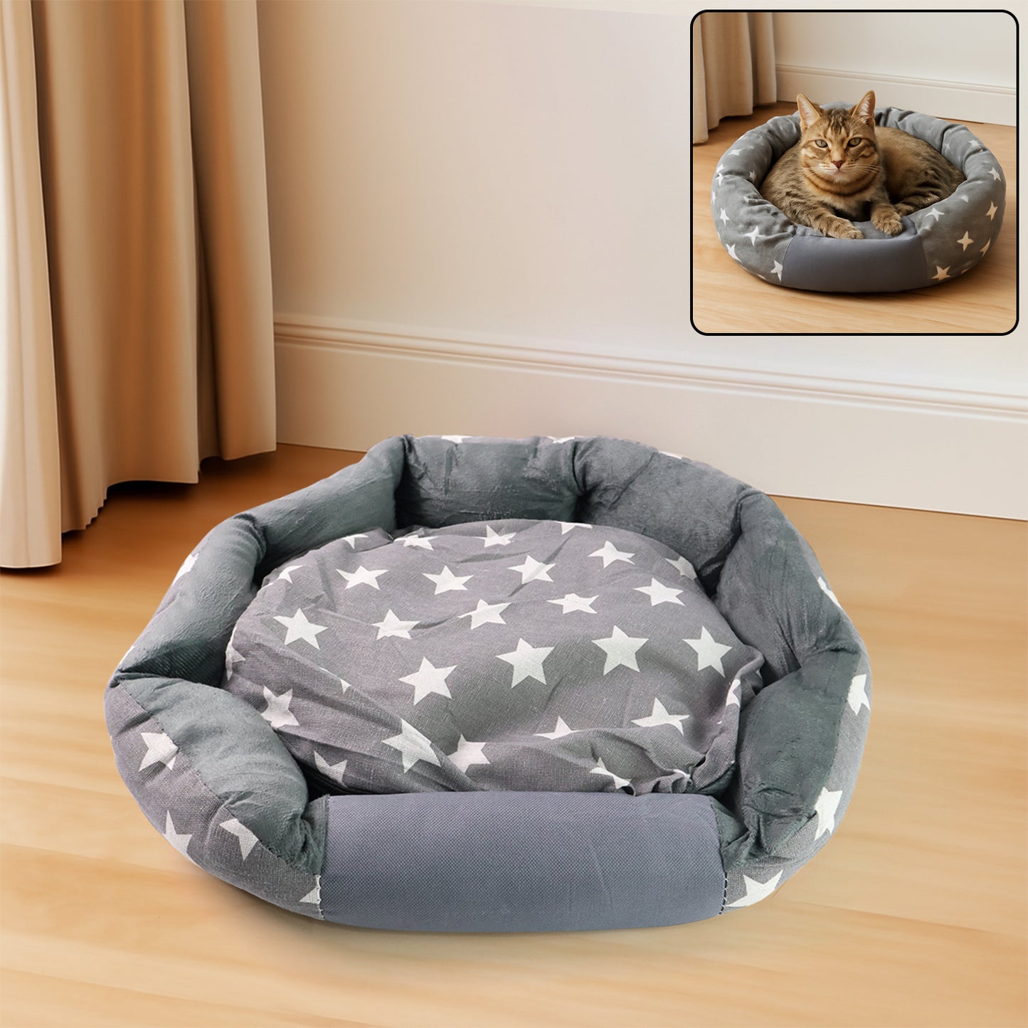 3xl Extra-large Star Pattern Round Pet Bed For Cats Small Dogs