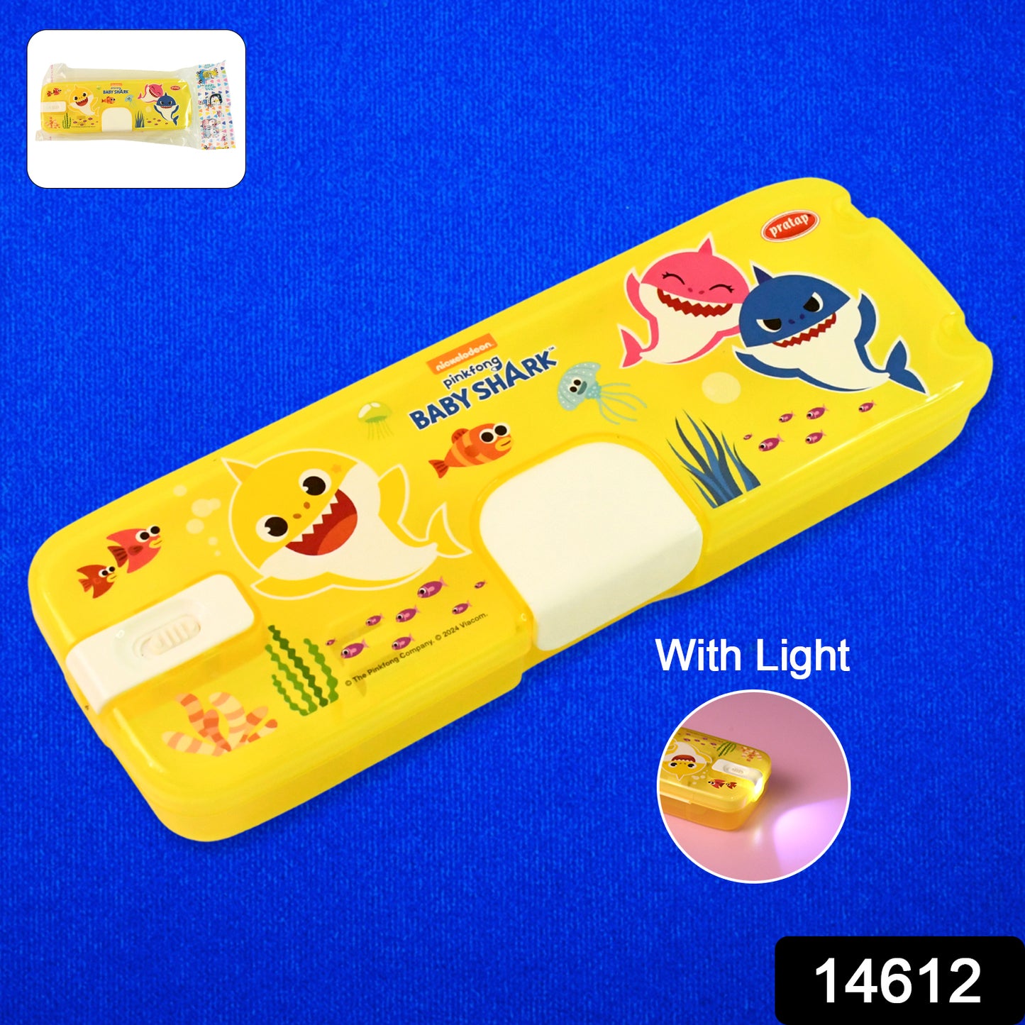 Plastic Pencil Box With Led Light Cartoon Print (1 Pc)