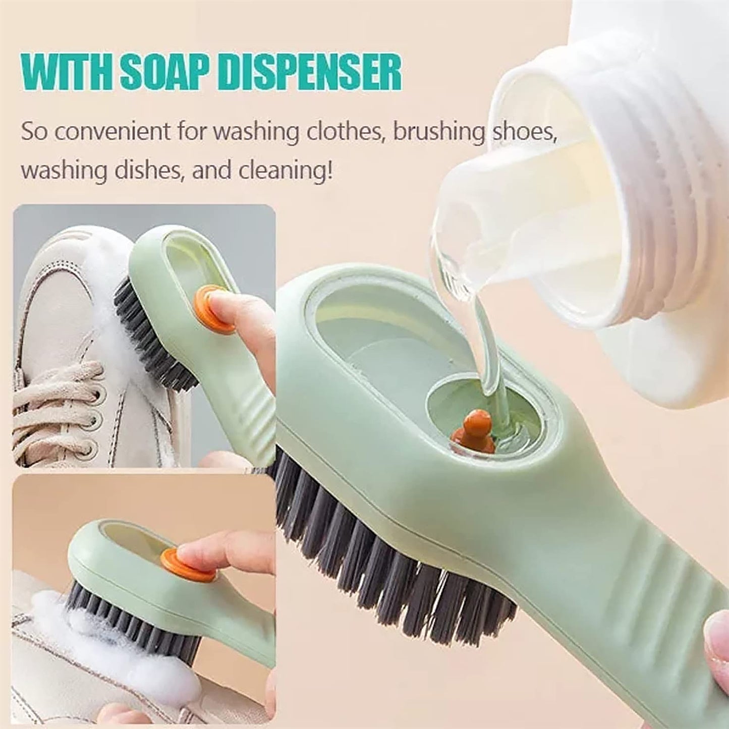 17928 Soap Dispensing Cleaning Brush – Shoe & Cloth Brush with Handle (1 Pc)