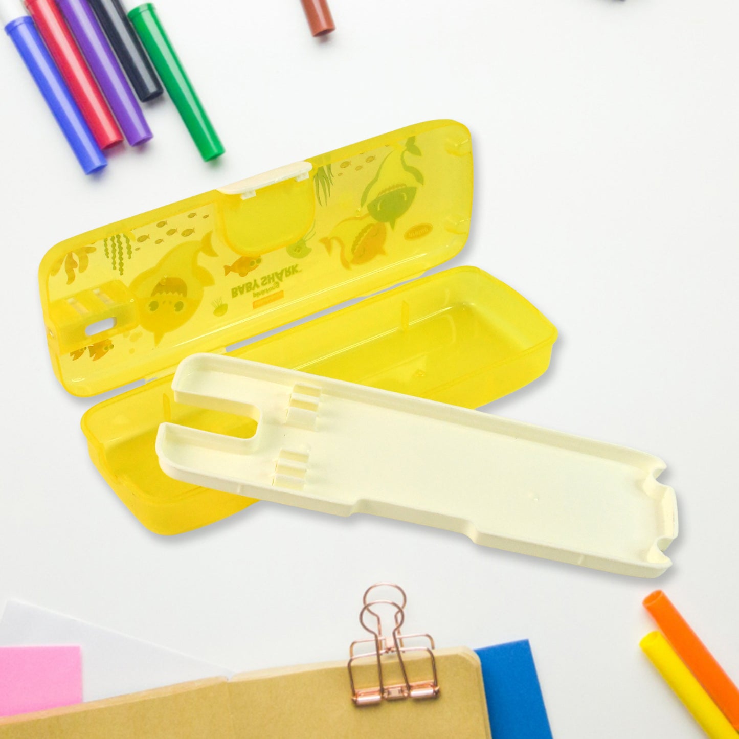Plastic Pencil Box With Led Light Cartoon Print (1 Pc)