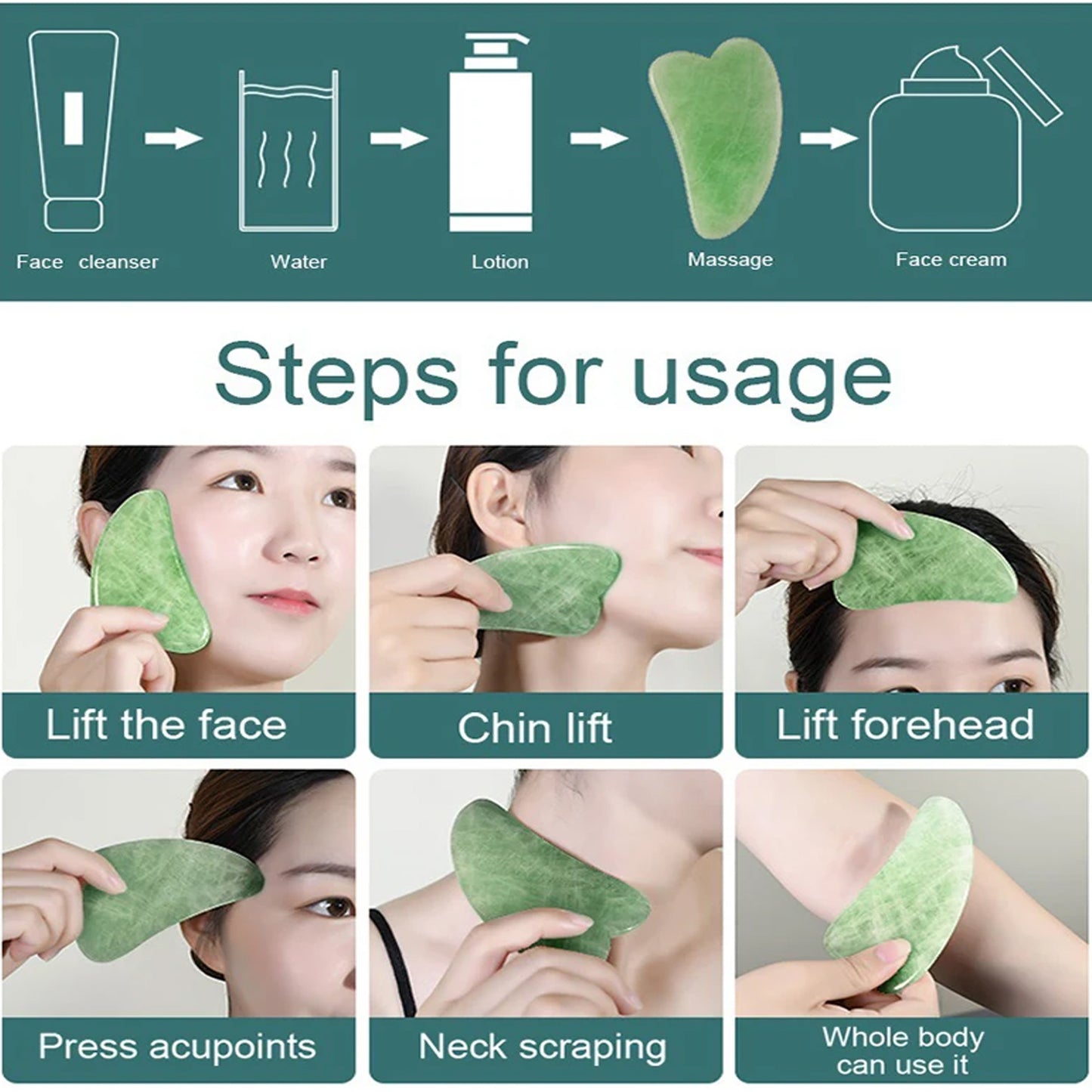 0318 Gua Sha Stone & Jade Roller Face Massager – Anti-Aging Skincare Set