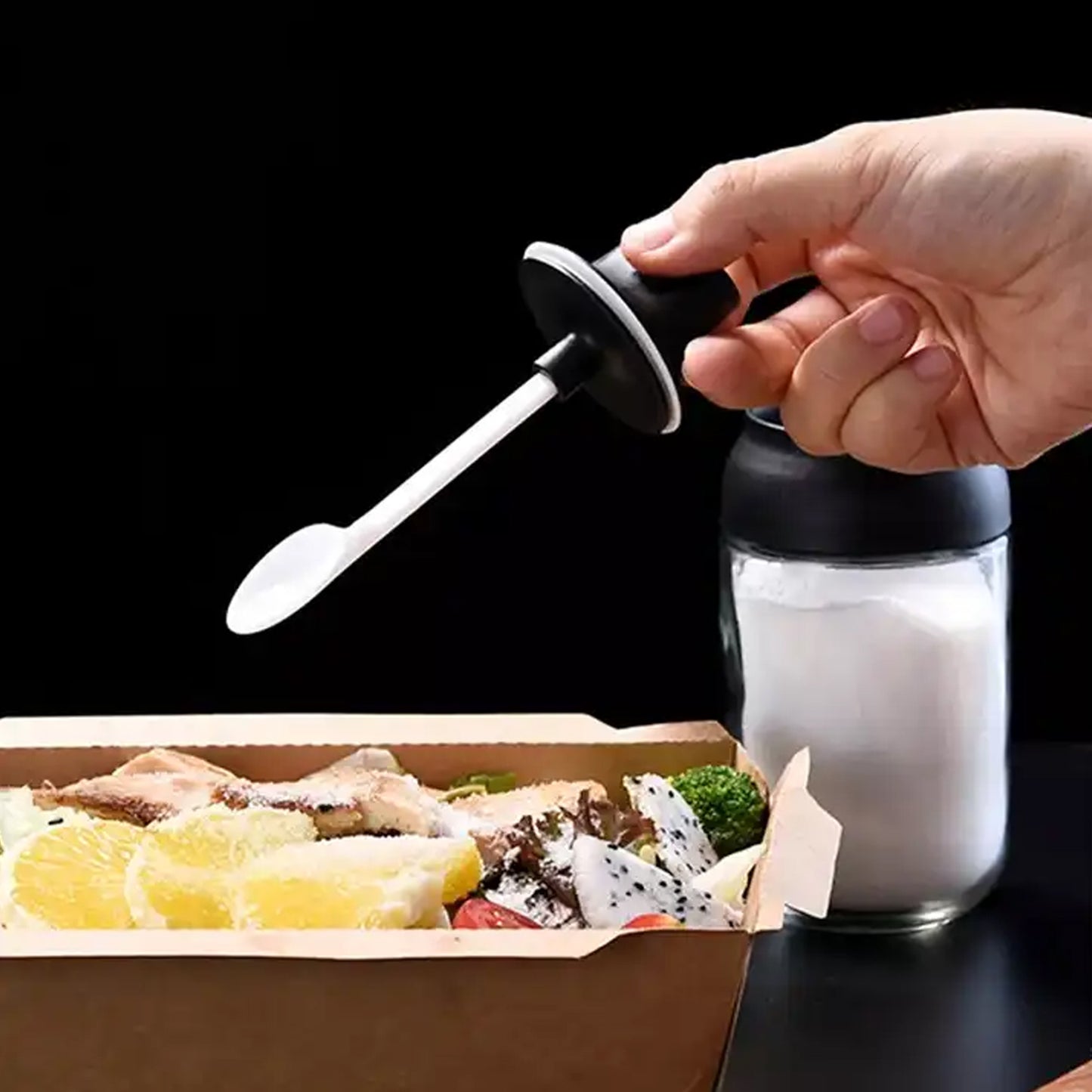 Heat-Resistant Glass Condiment Container with Spoon