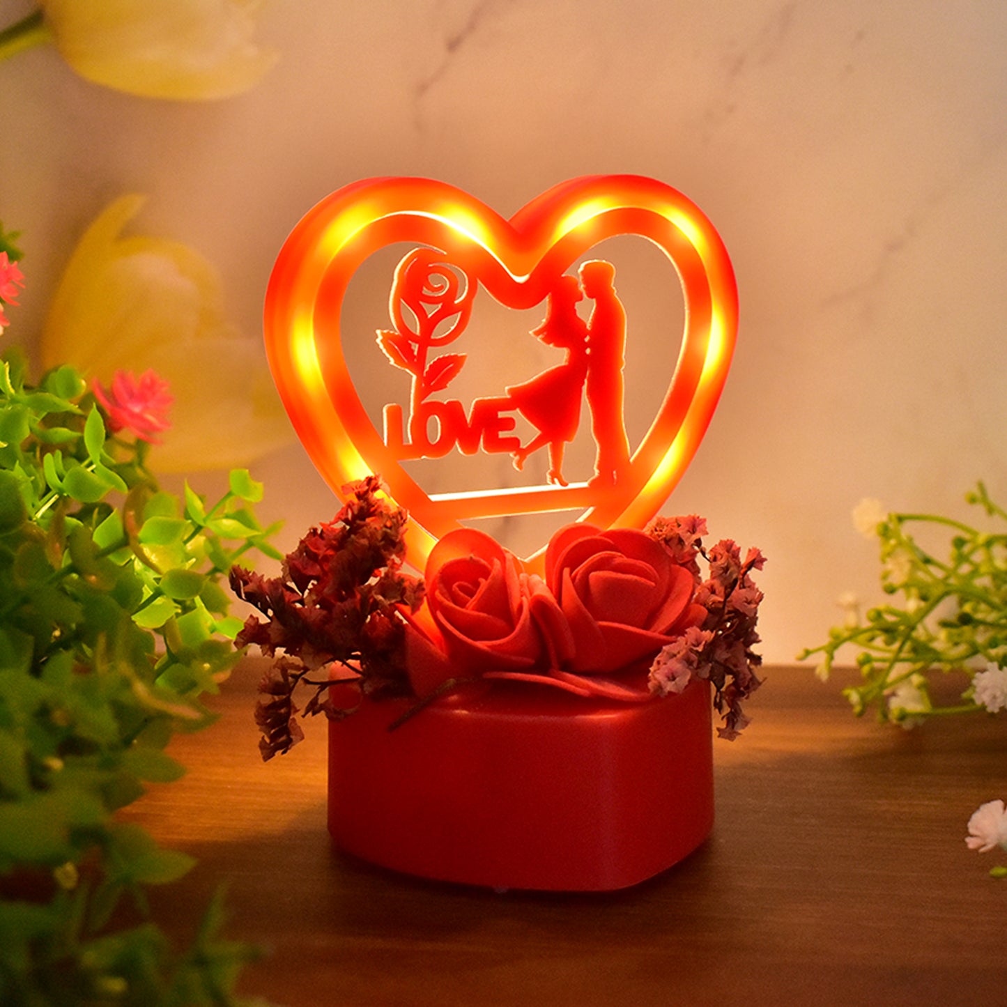 Heart-Shaped Love Couple Showpiece with LED