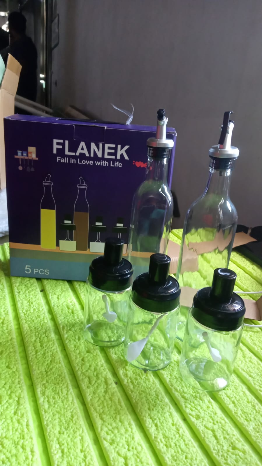 Glass Oil & Spice Bottle Set (5 Pcs)