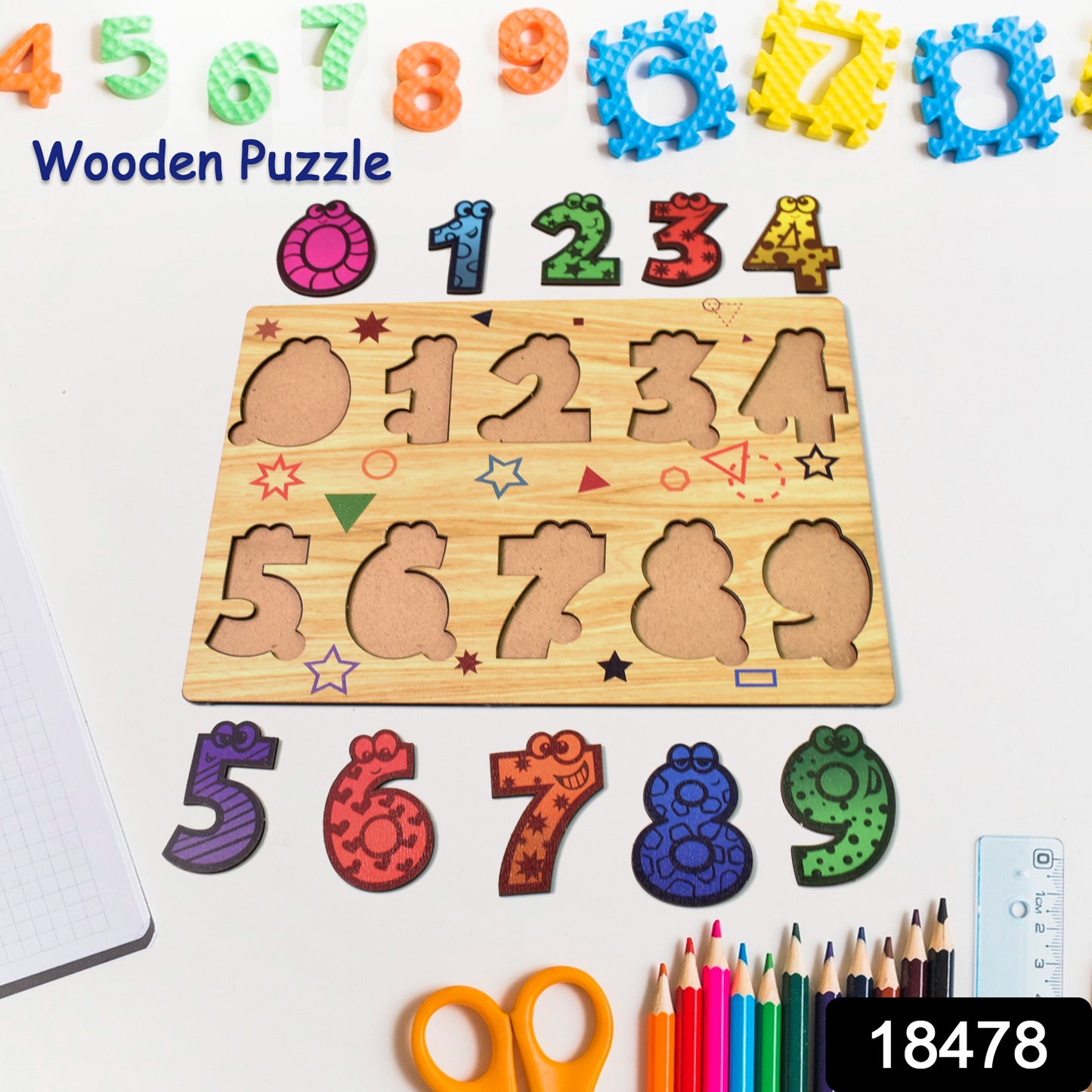 Wooden Number Puzzle Learning Educational Board (1 Set 2820 Cm)