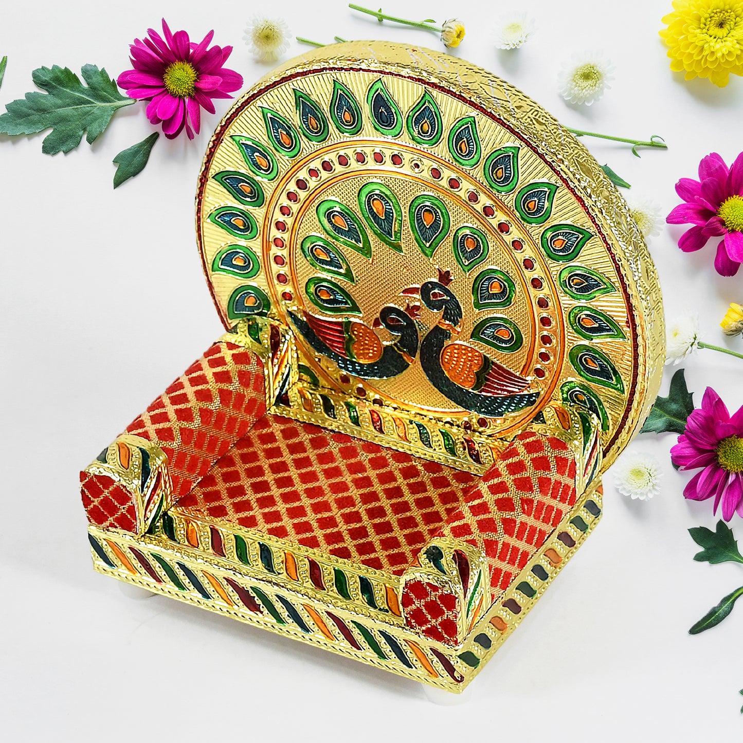 17697 Meenakari Work Laddu Gopal Singhasan – Wooden Krishna Ladoo Bal Gopal Sofa Asan