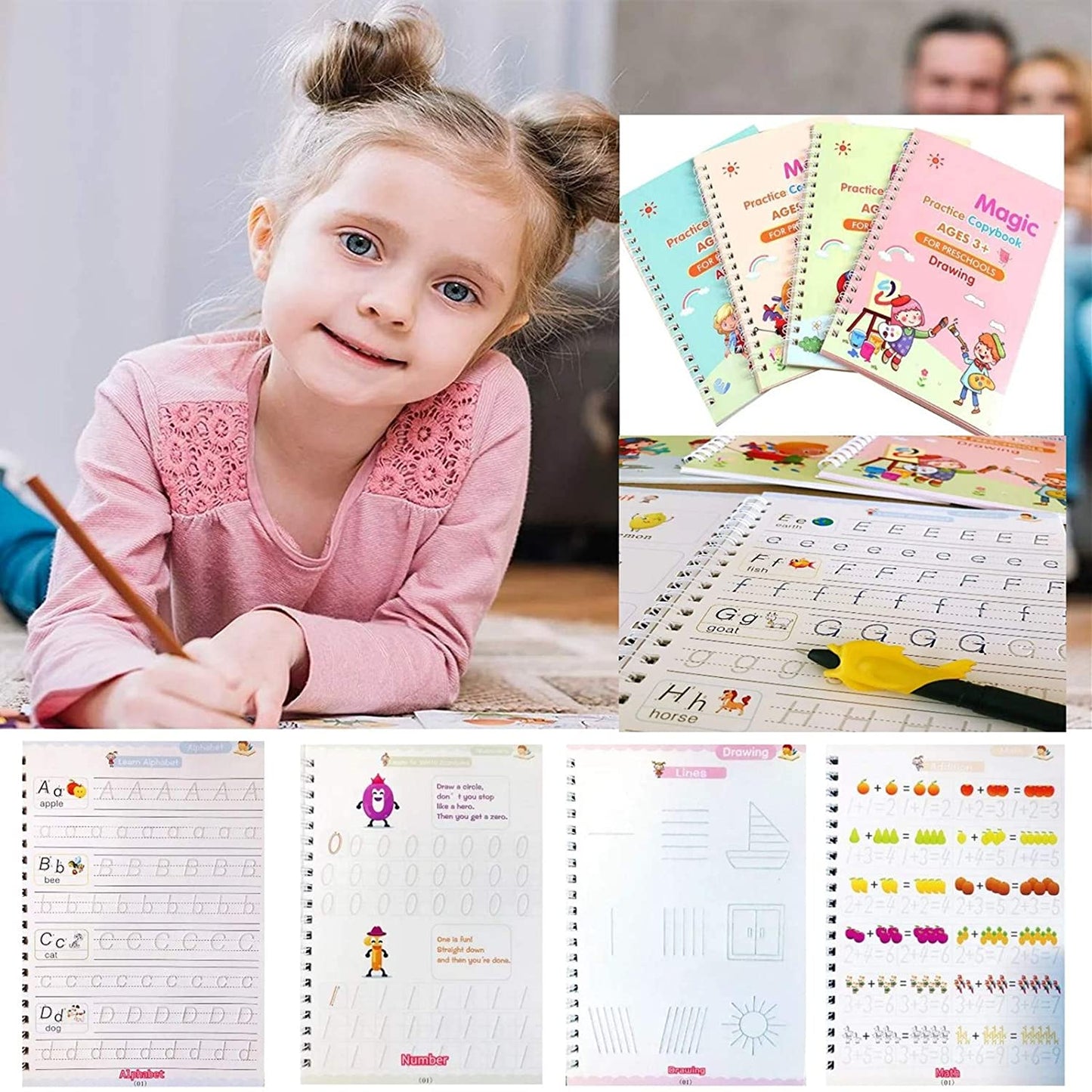 8075 Magic Copybook Set – 4 Books with Pen Case, Holder & Refills