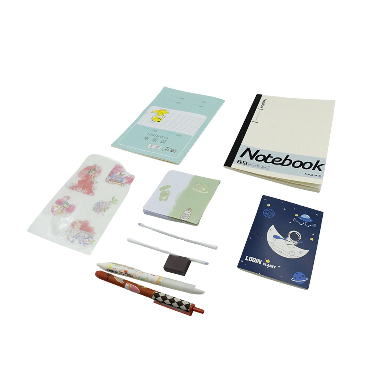 Cartoon Stationery Box with Diary, Pen, Eraser, Sharpener, Sticker & Refills (1 Box)