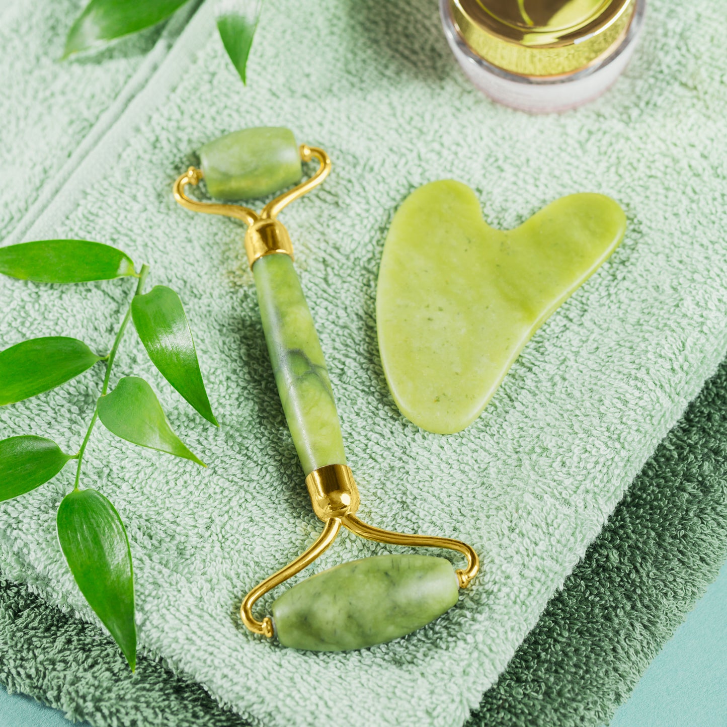 0318 Gua Sha Stone & Jade Roller Face Massager – Anti-Aging Skincare Set