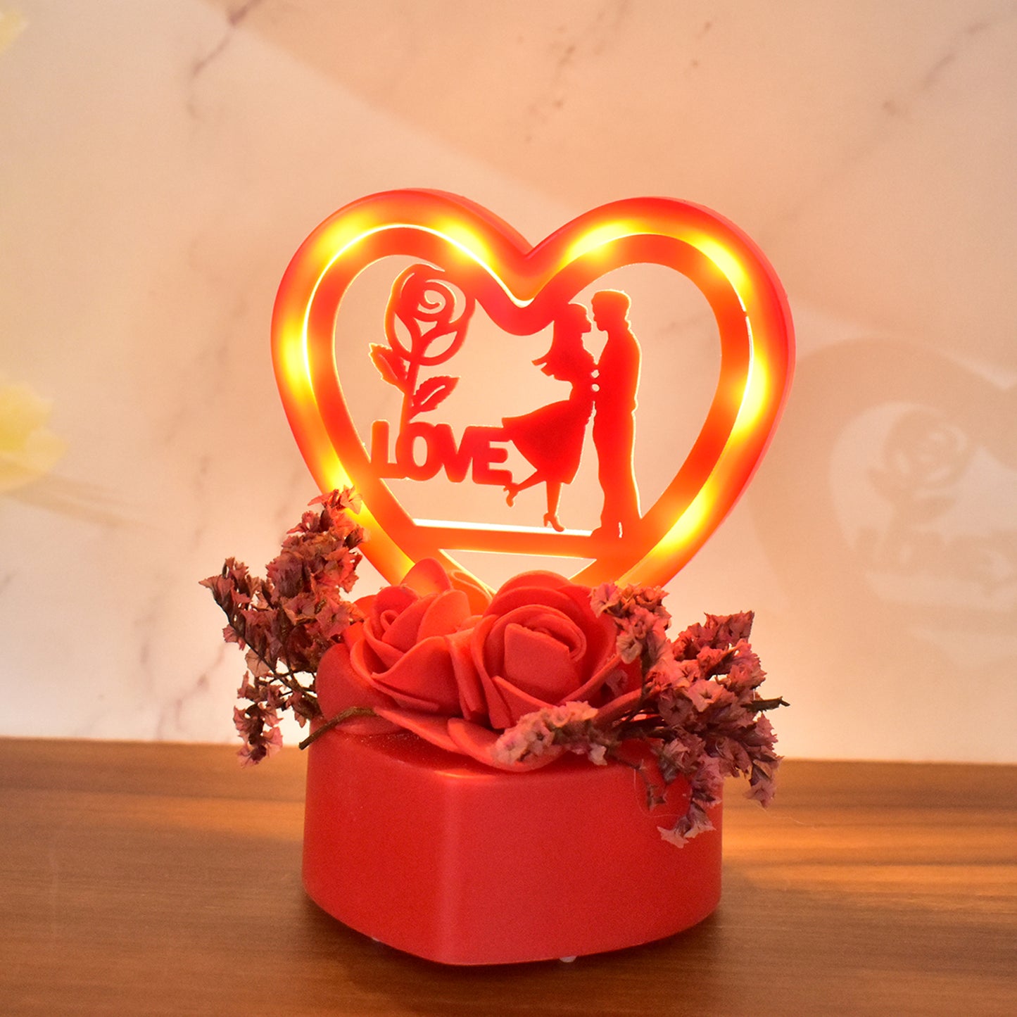 Heart-Shaped Love Couple Showpiece with LED