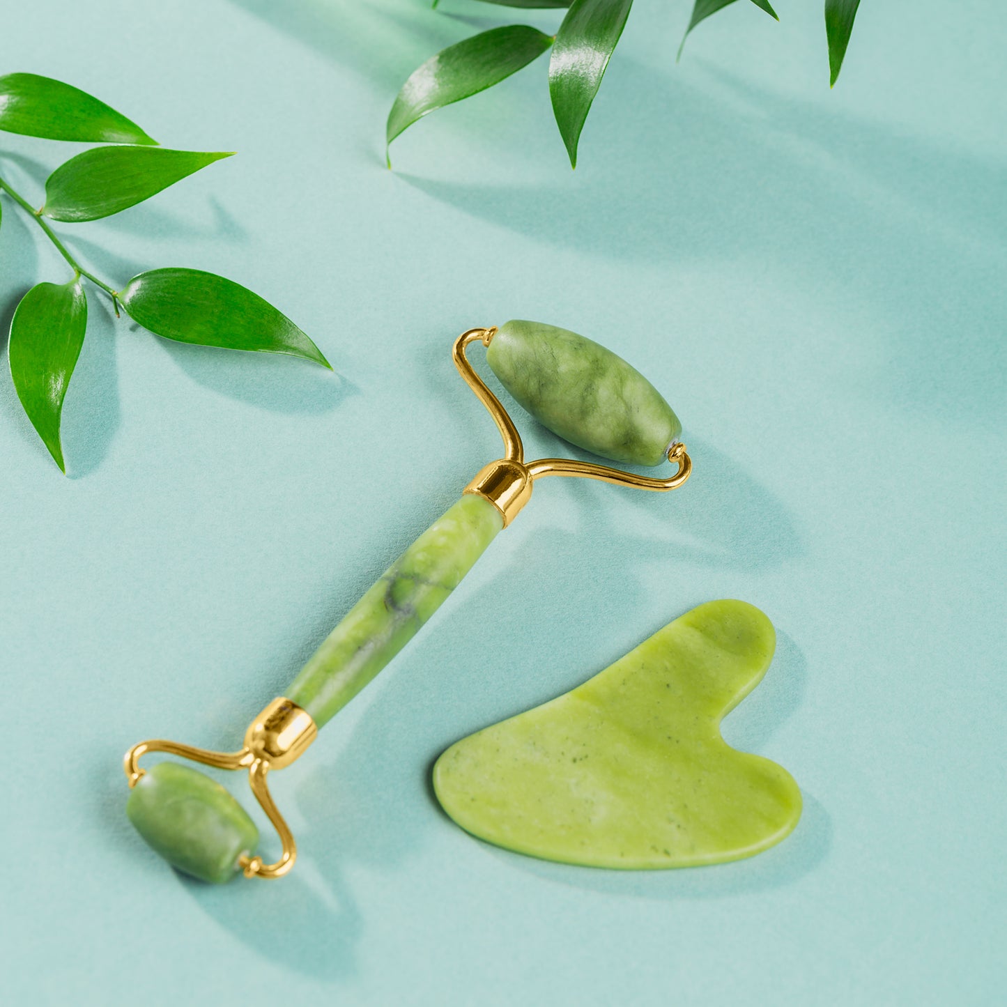 0318 Gua Sha Stone &amp; Jade Roller Face Massager – Anti-Aging Skincare Set