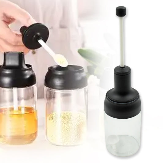 Heat-Resistant Glass Condiment Container with Spoon