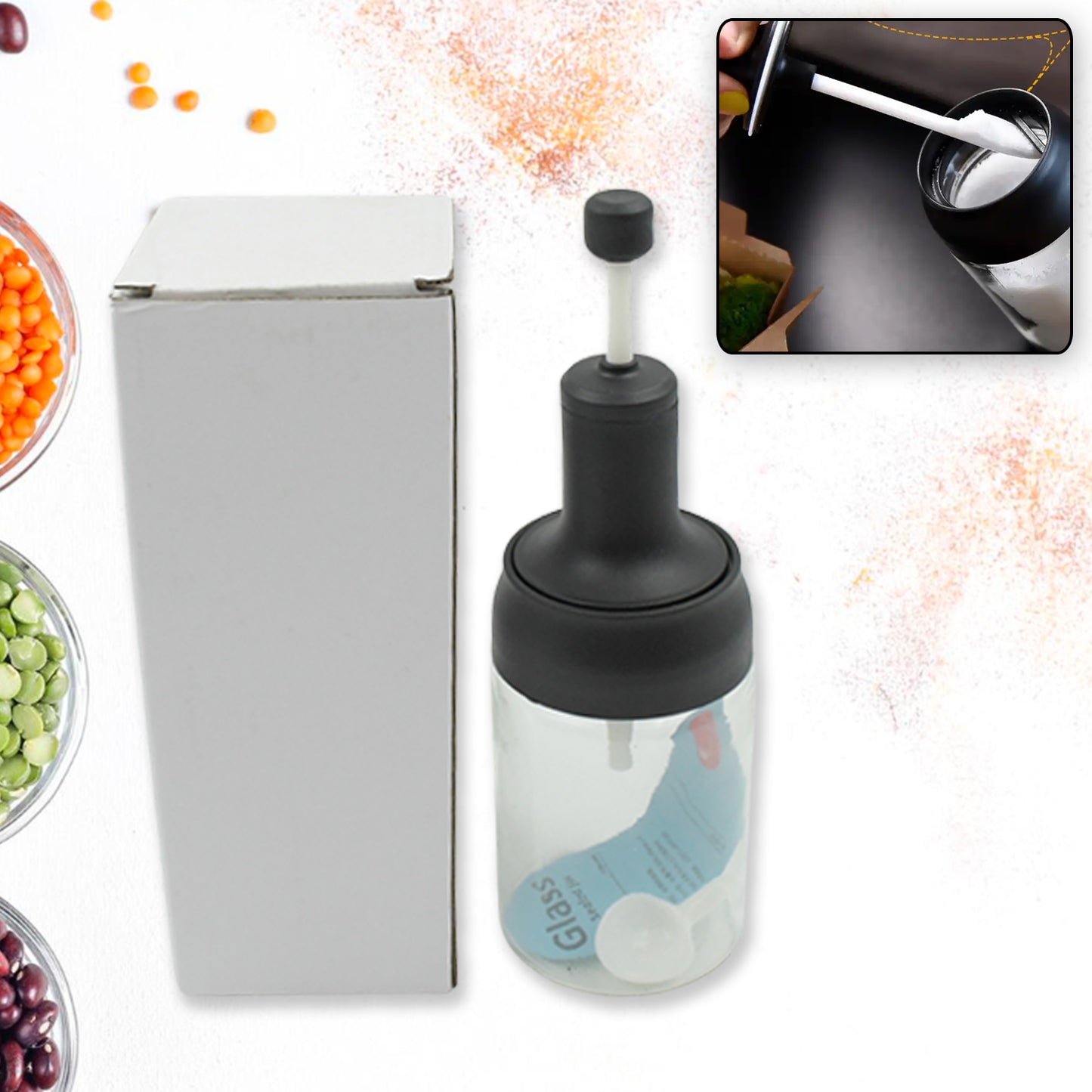 Heat-Resistant Glass Condiment Container with Spoon