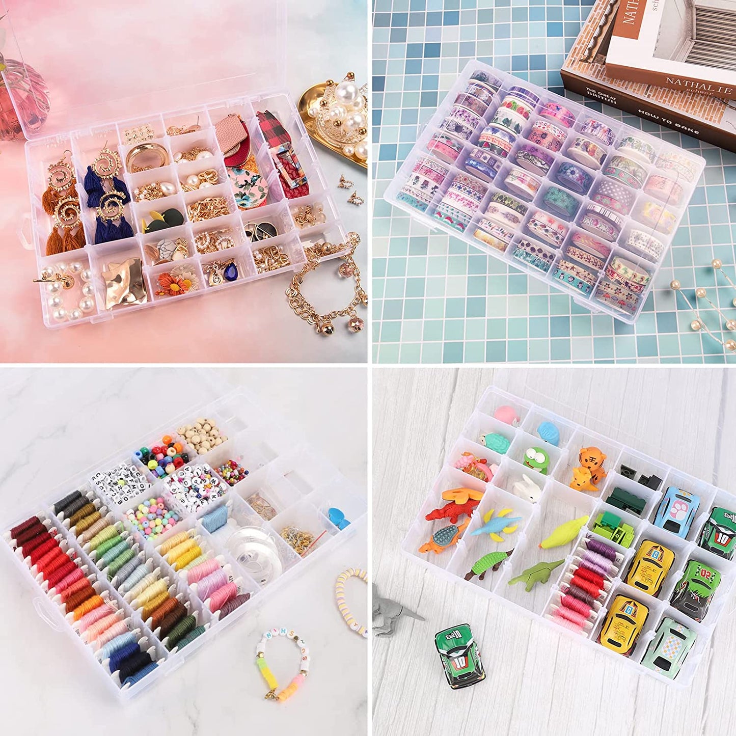 7673a 36-Grids Clear Plastic Jewelry & Craft Storage Box – Adjustable Dividersx (1pc)