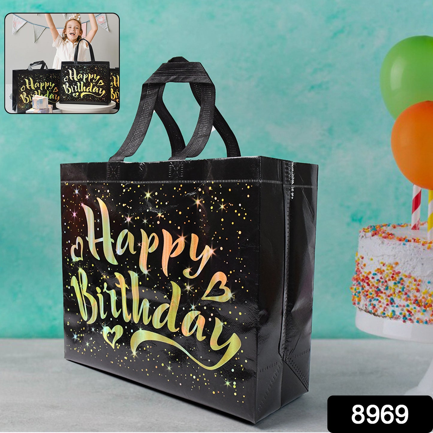 Birthday Gift Bag with Gold Stars