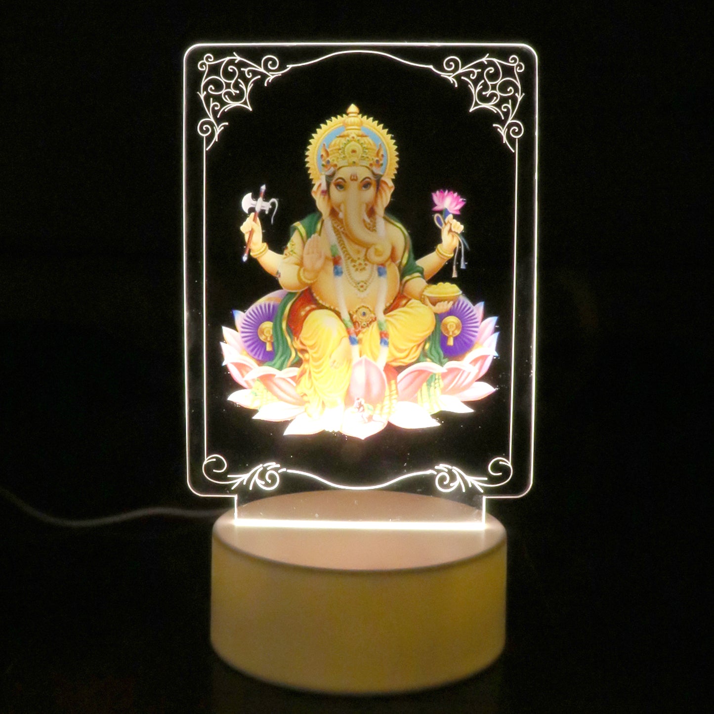 3D Lord Ganesh LED Night Light – Warm White, USB Powered