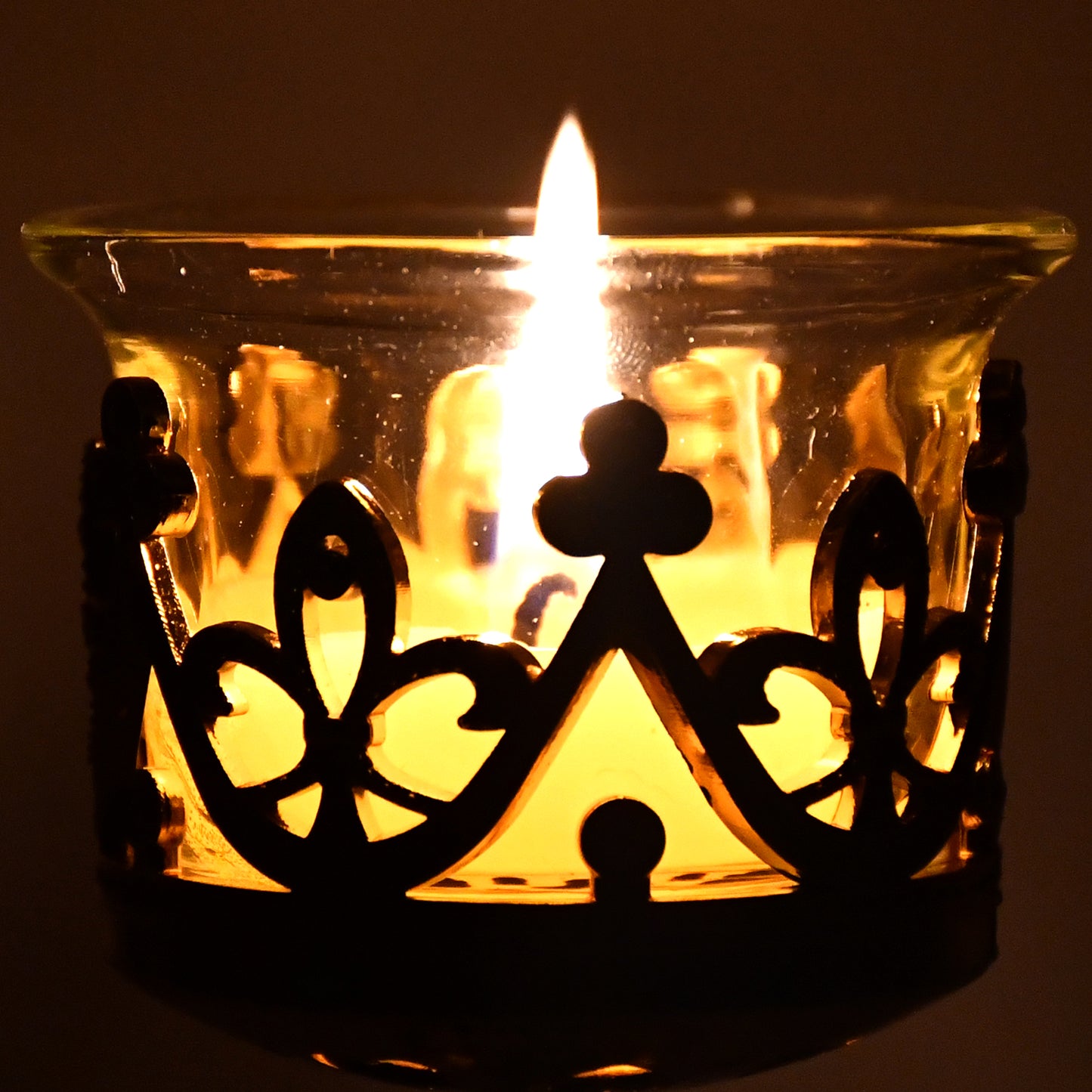 Golden Flower Glass Tea Light Candle Holder (1 Set)