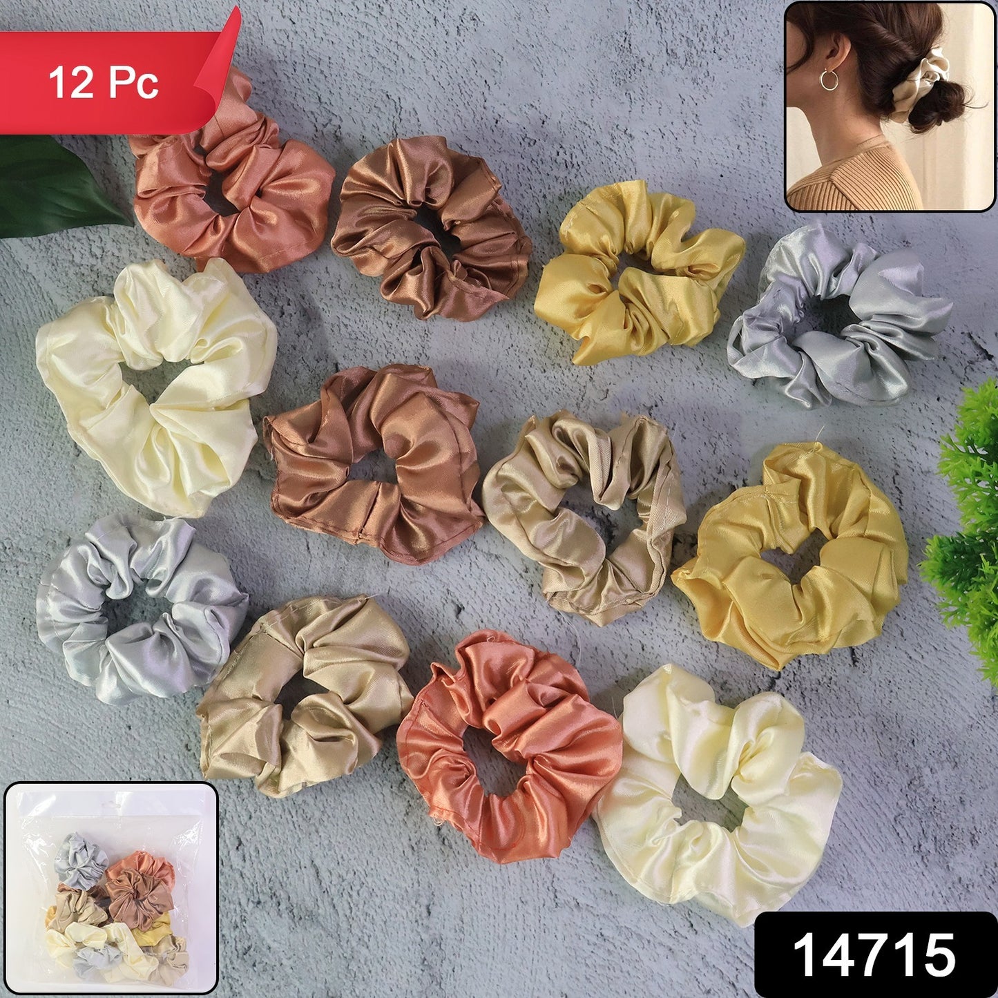 Satin Hair Scrunchies Set (12 Pc)