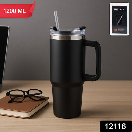 1200 ML Stainless Steel Vacuum Travel Mug with Straw & Handle