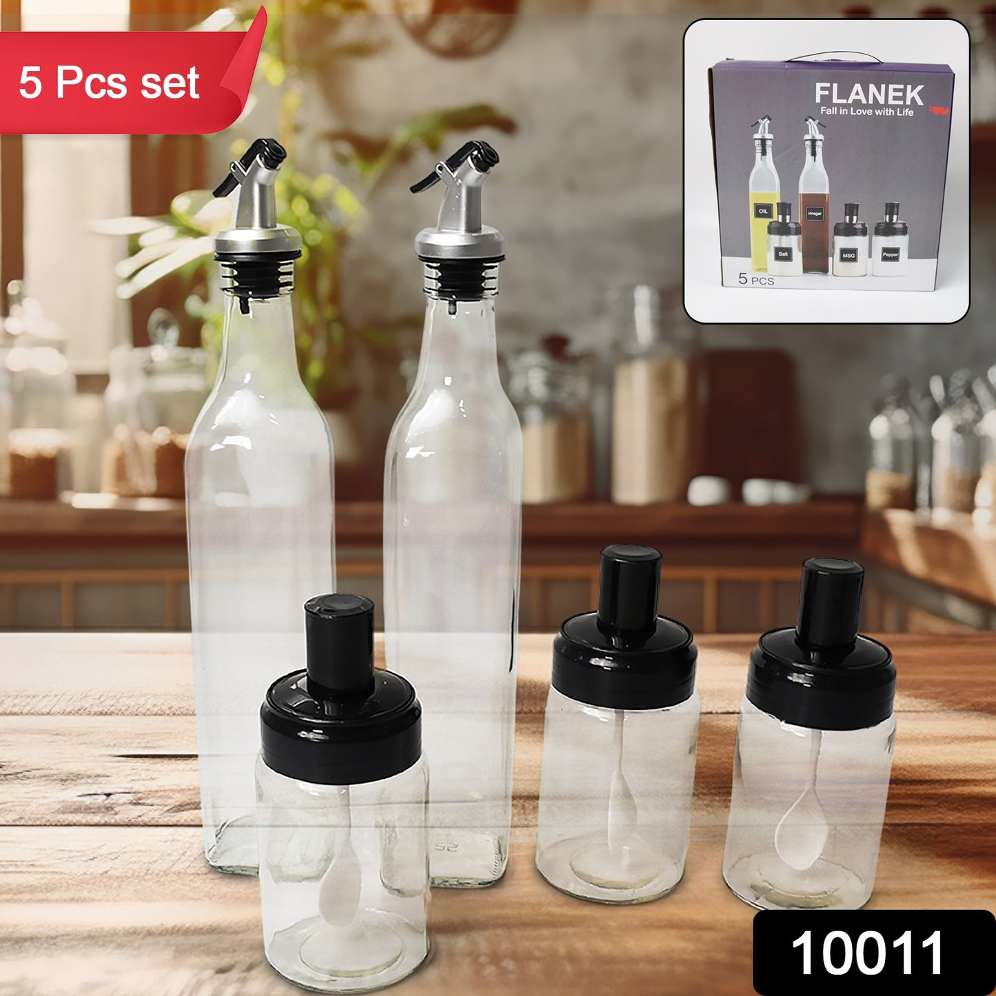 Glass Oil & Spice Bottle Set (5 Pcs)