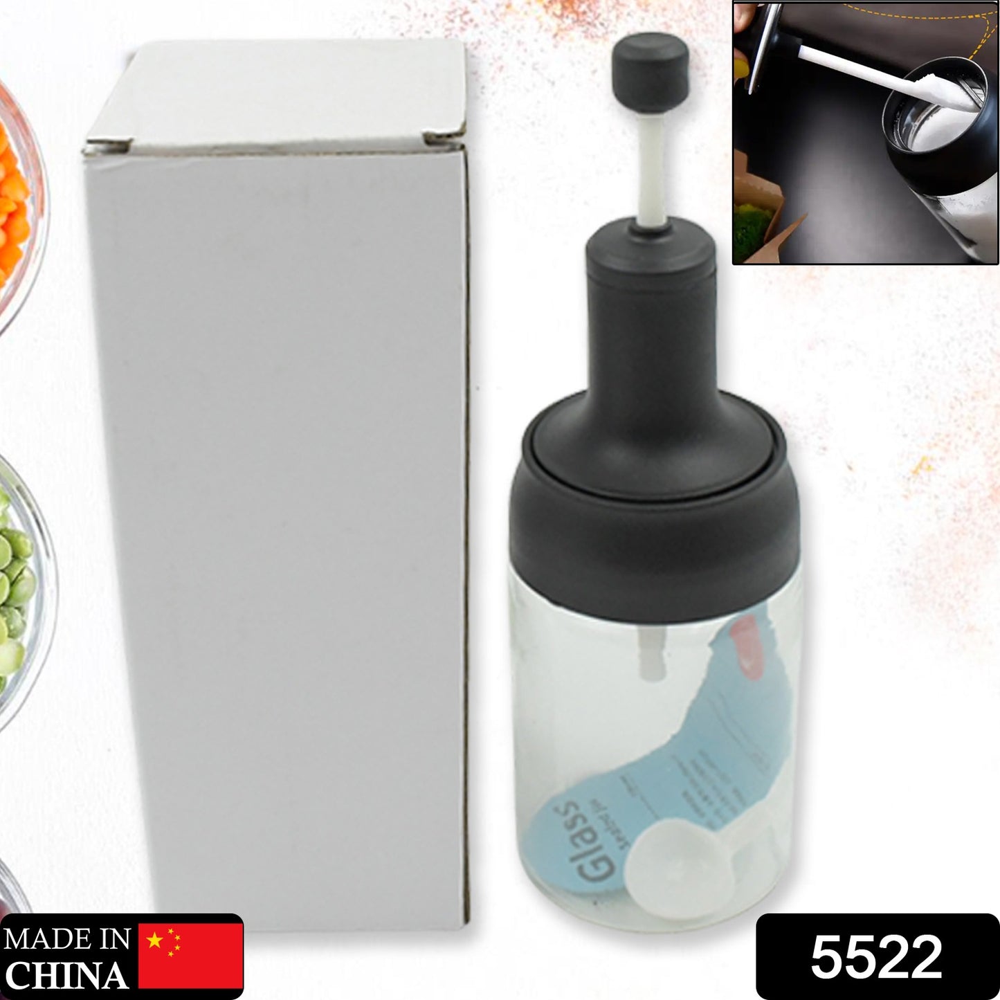 Heat-Resistant Glass Condiment Container with Spoon