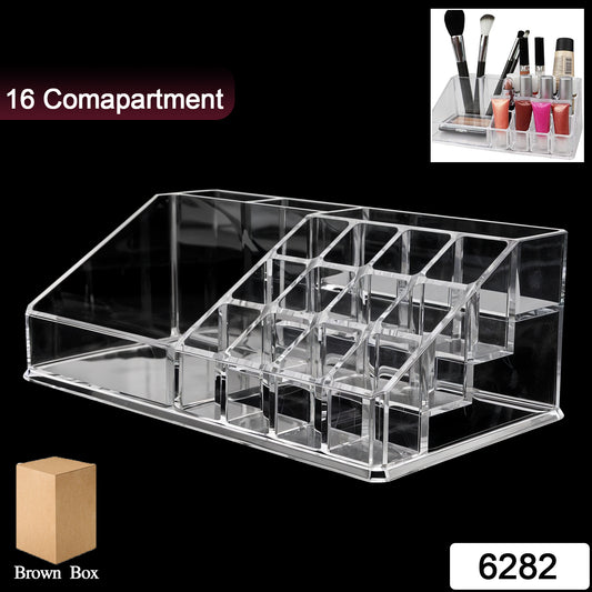 6282 16-Compartment Acrylic Cosmetic & Jewellery Organizer Box – Transparent