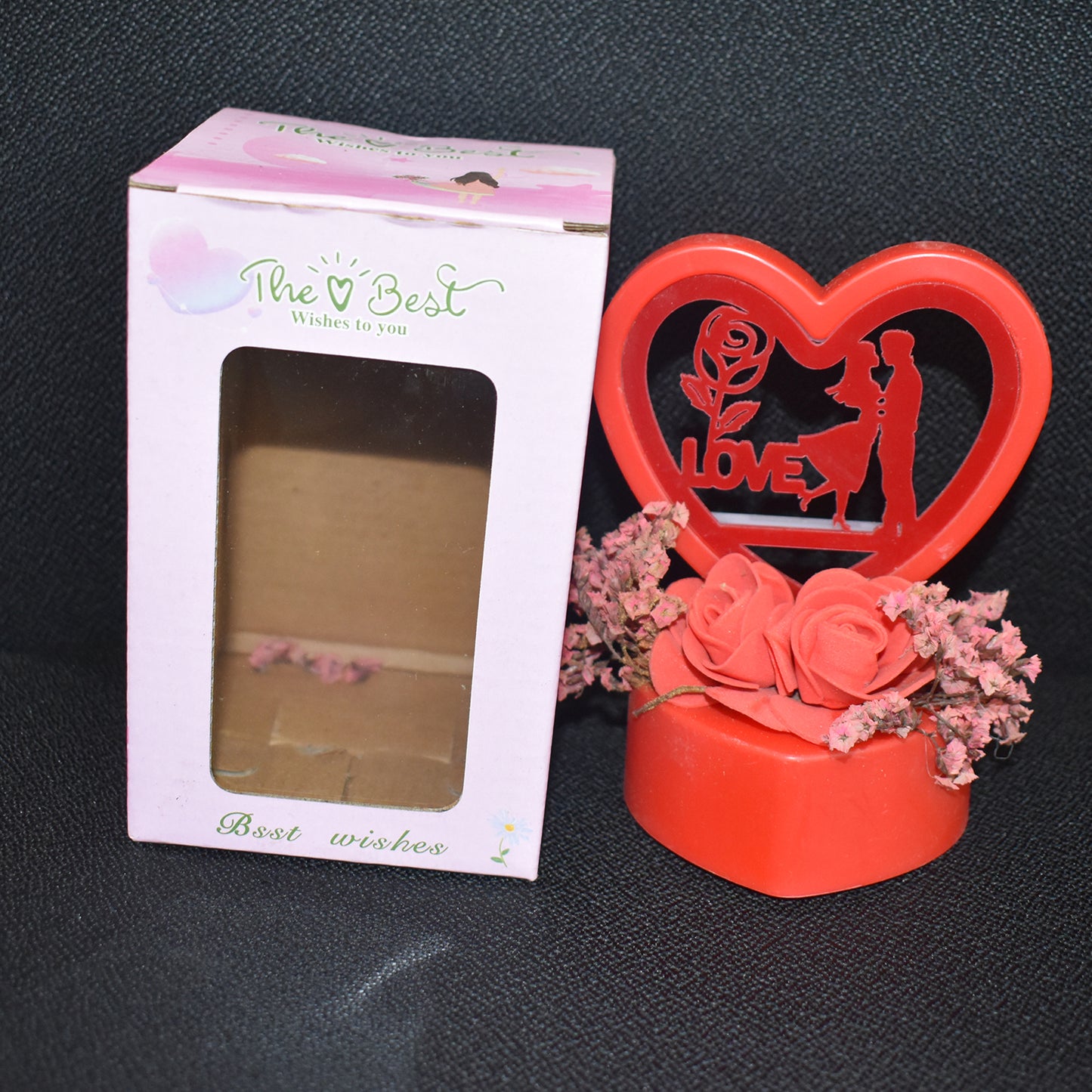 Heart-Shaped Love Couple Showpiece with LED