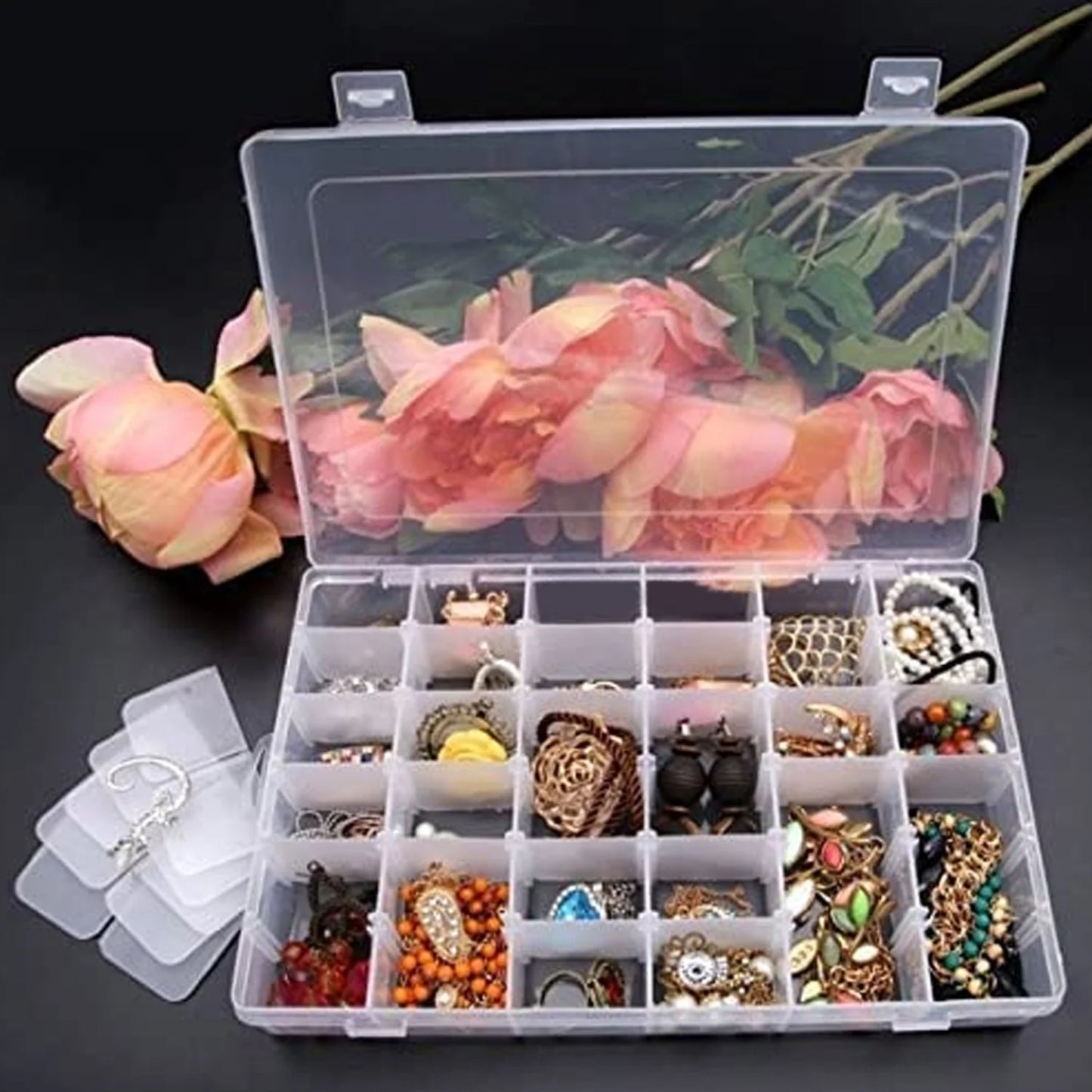 7673a 36-Grids Clear Plastic Jewelry & Craft Storage Box – Adjustable Dividersx (1pc)