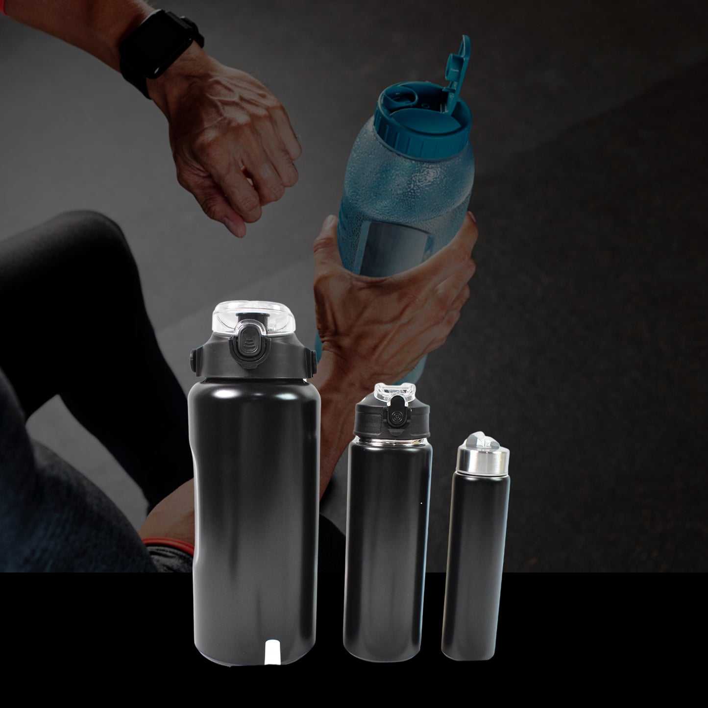 3-in-1 Stainless Steel Insulated Water Bottle Set (1600ml)