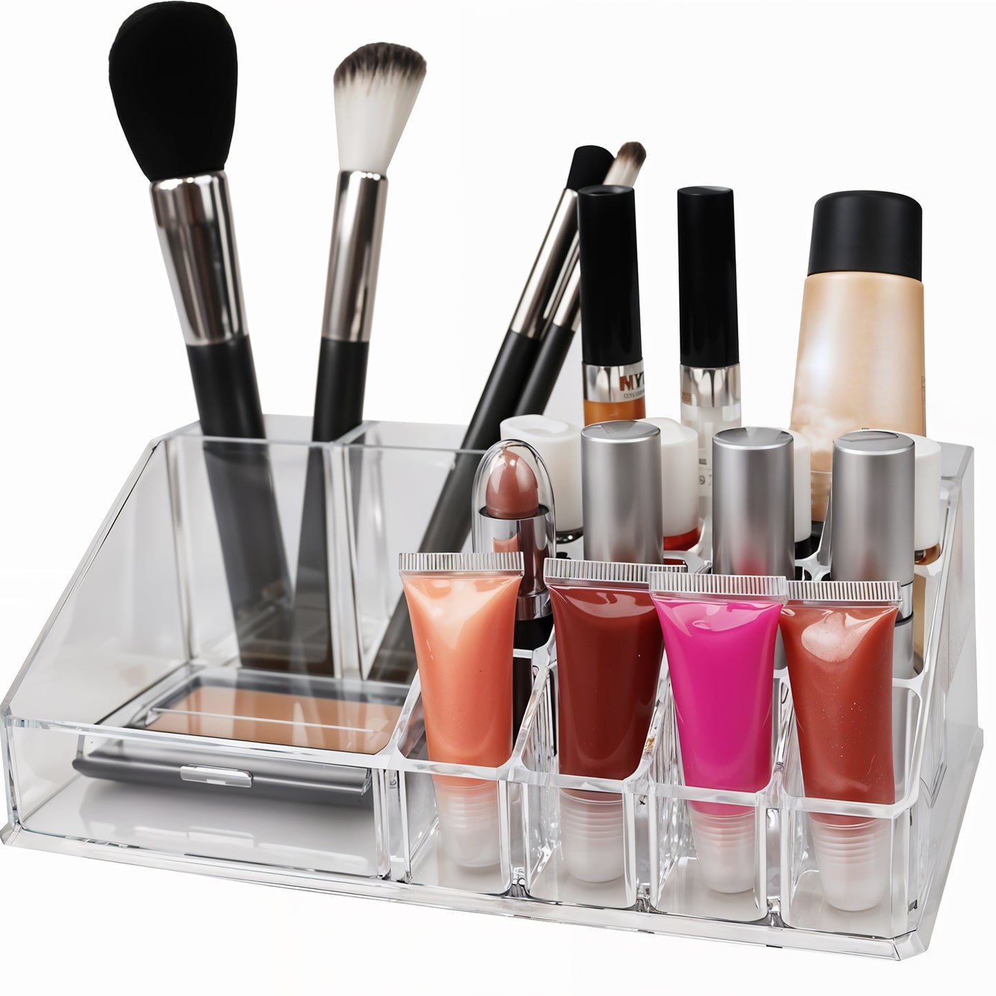 6282 16-Compartment Acrylic Cosmetic & Jewellery Organizer Box – Transparent