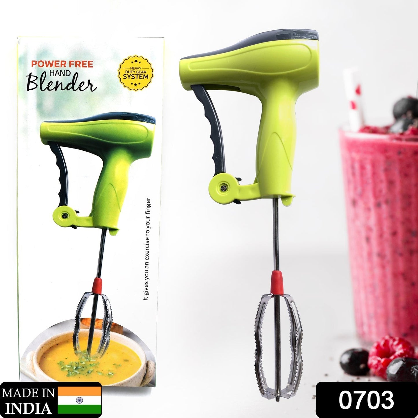 0703 Manual Hand Blender with Stainless Steel Blades – Power-Free Egg Beater & Lassi Maker