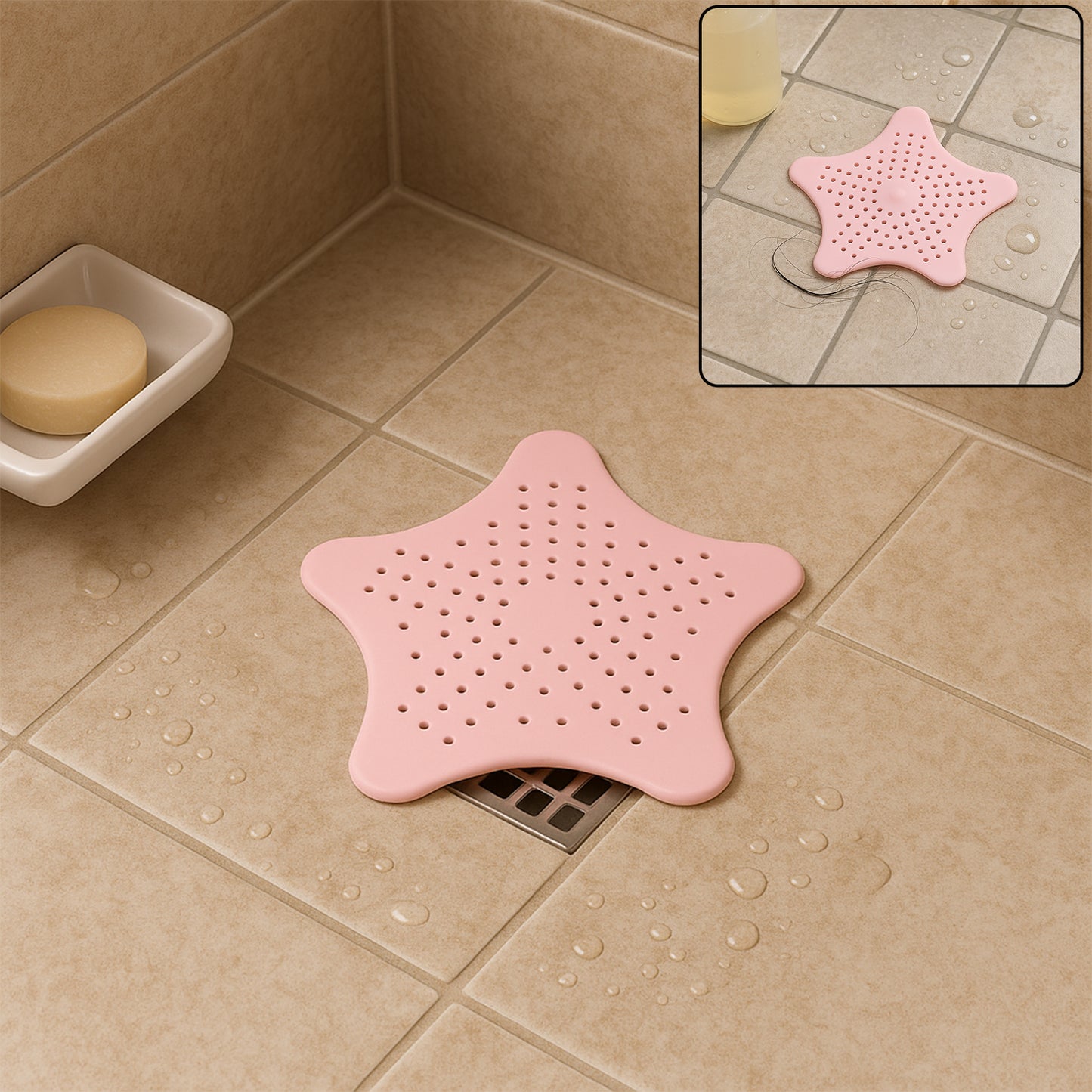 Baby Pink Star-Shaped Sink & Drain Hair Catcher