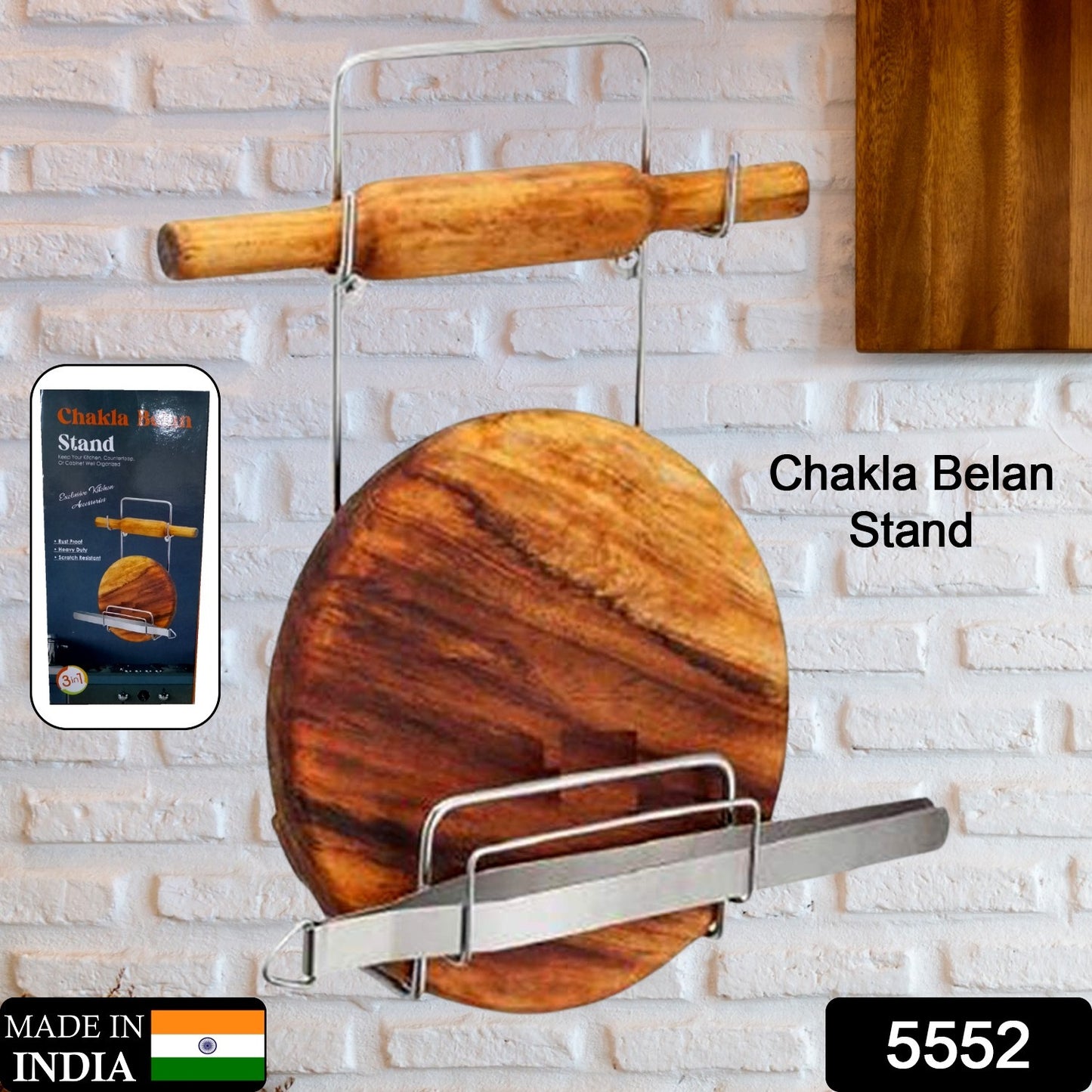 5552 Stainless Steel Chakla Belan & Chimta Stand – Multi-Purpose Kitchen Rack