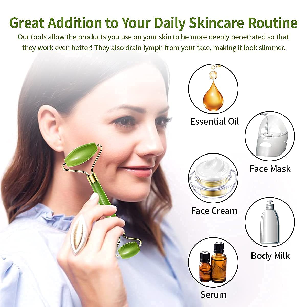 0318 Gua Sha Stone &amp; Jade Roller Face Massager – Anti-Aging Skincare Set