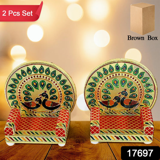 17697 Meenakari Work Laddu Gopal Singhasan – Wooden Krishna Ladoo Bal Gopal Sofa Asan