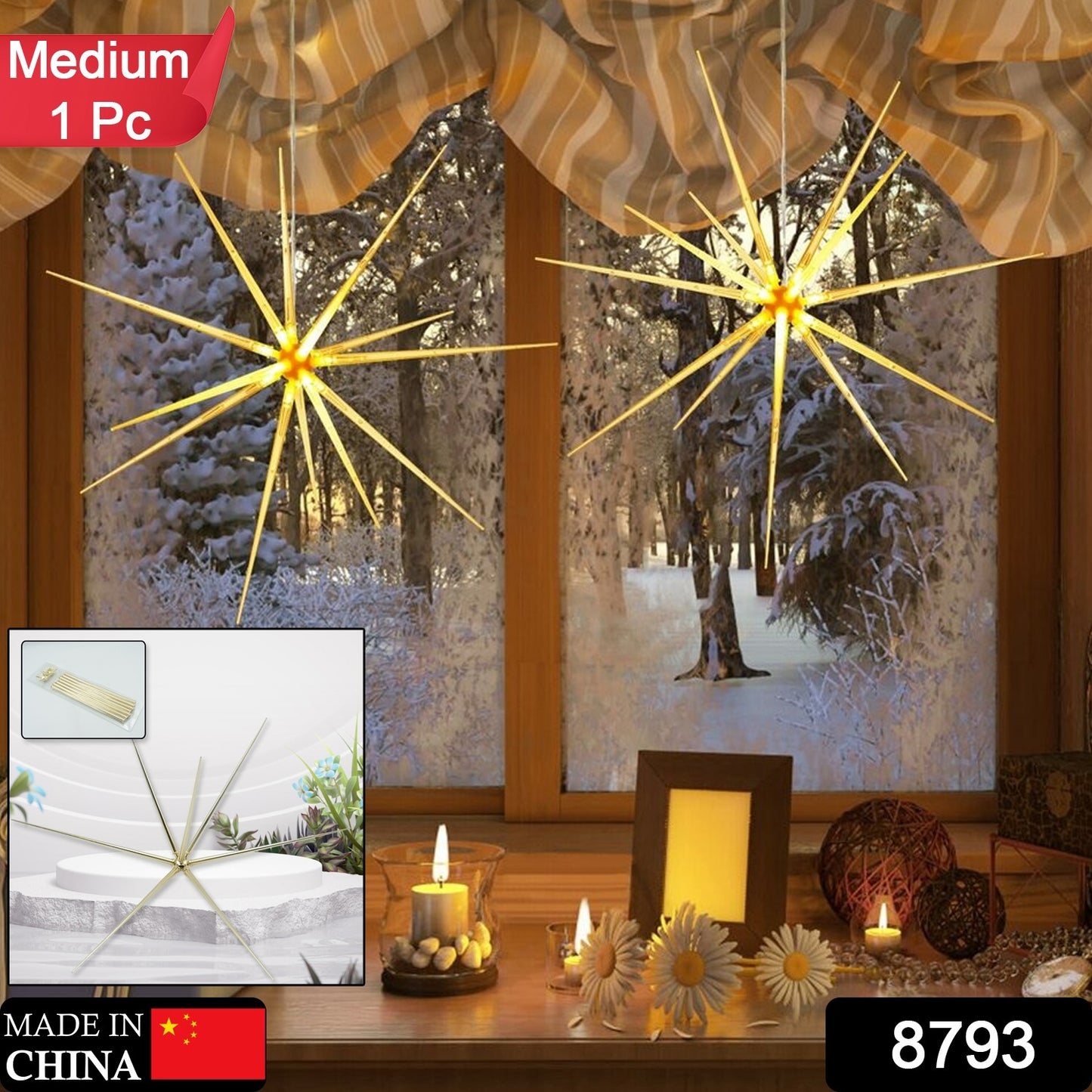 3D Gold Star Hanging Decoration